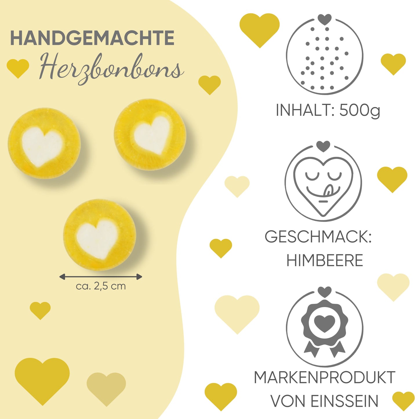 0,5kg Herzbonbons gelb-gold-weiss