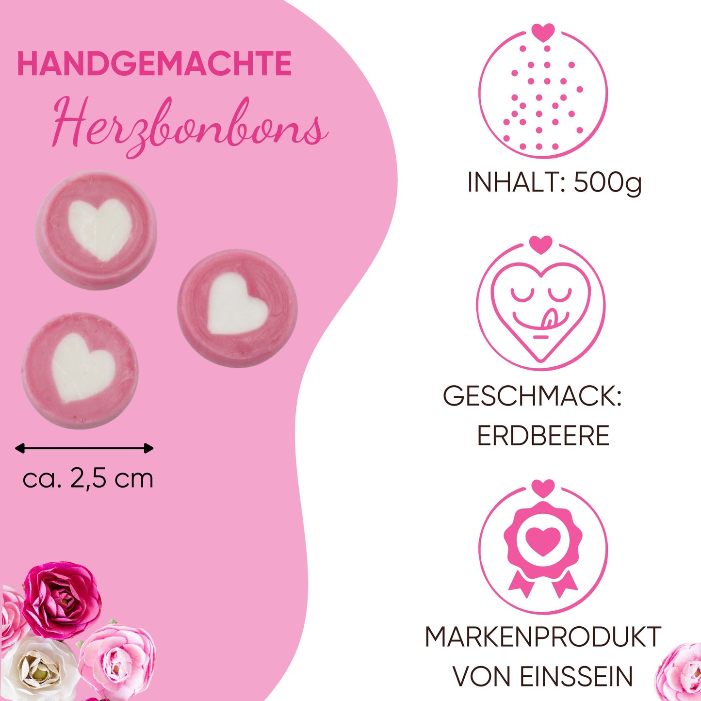 0,5kg Herzbonbons rosa-weiss