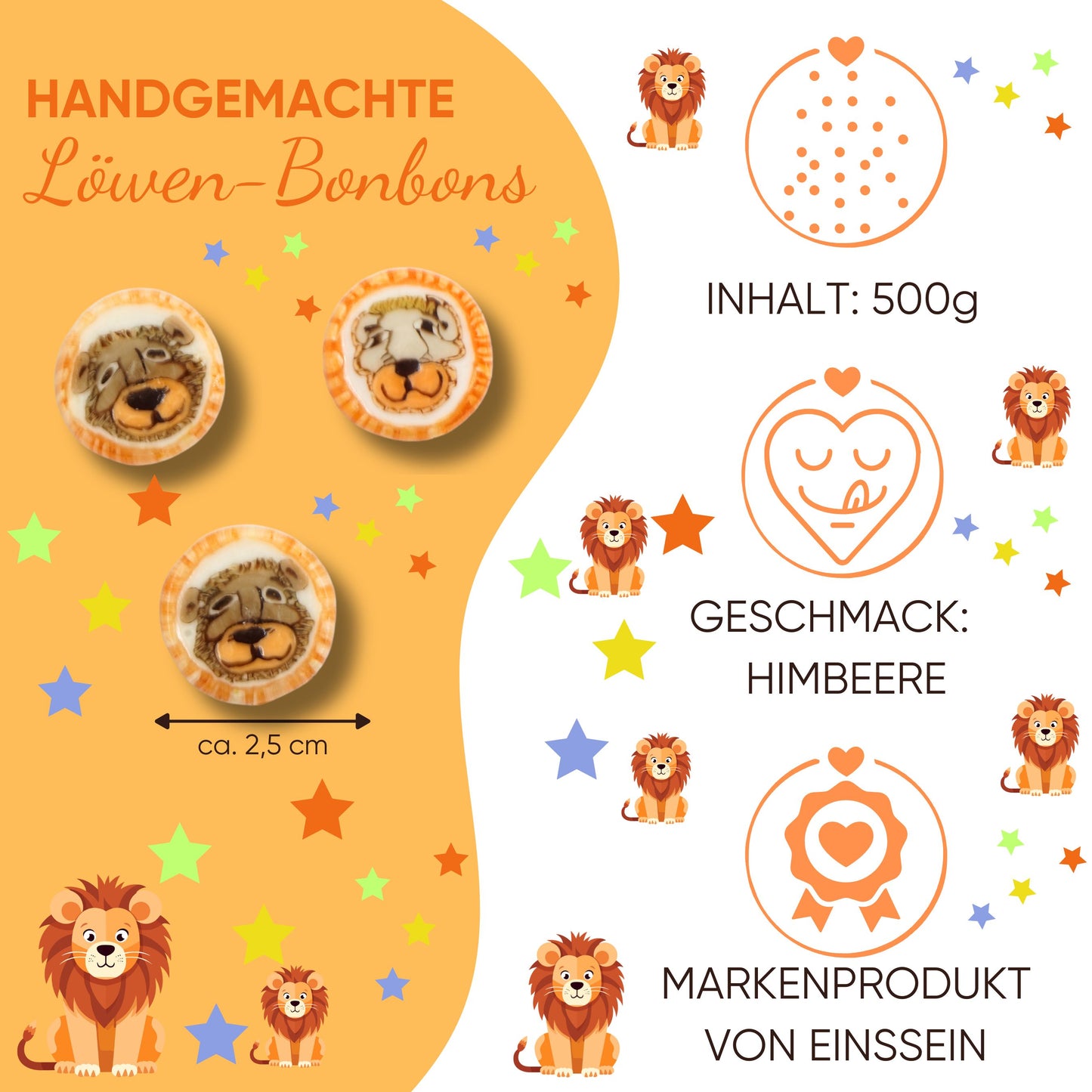 0,5kg Löwe & Bär Bonbons orange-braun Kindergeburtstag - Mitgebsel Gastgeschenke Geburtstag - Füllung Pinata