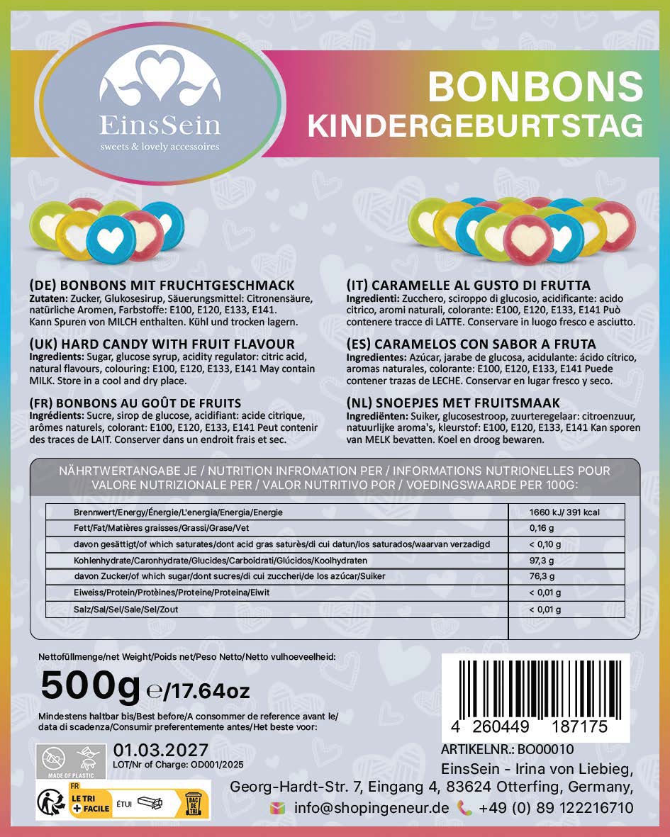 0,5kg Herzbonbons bunt - Bonbons Hochzeit Ostern Kindergeburtstag - Mitgebsel Gastgeschenke Geburtstag - Füllung Pinata