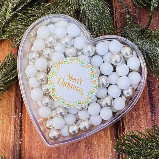 Weihnachtsherz Weihnachtsgeschenk "Merry Christmas" weiss-silber - 140g - Wichtelgeschenk