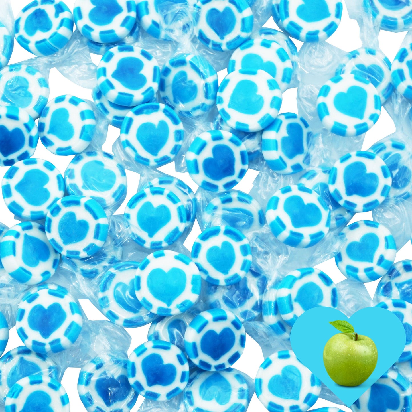 0,5kg Herzbonbons blau/türkis mit weiss