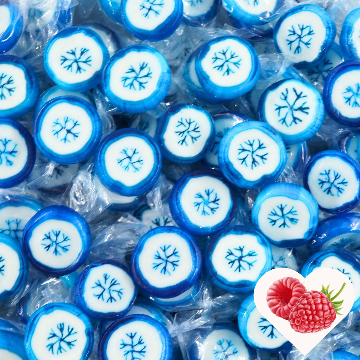 0,5kg Bonbons Weihnachten Schneeflocken blau-weiss