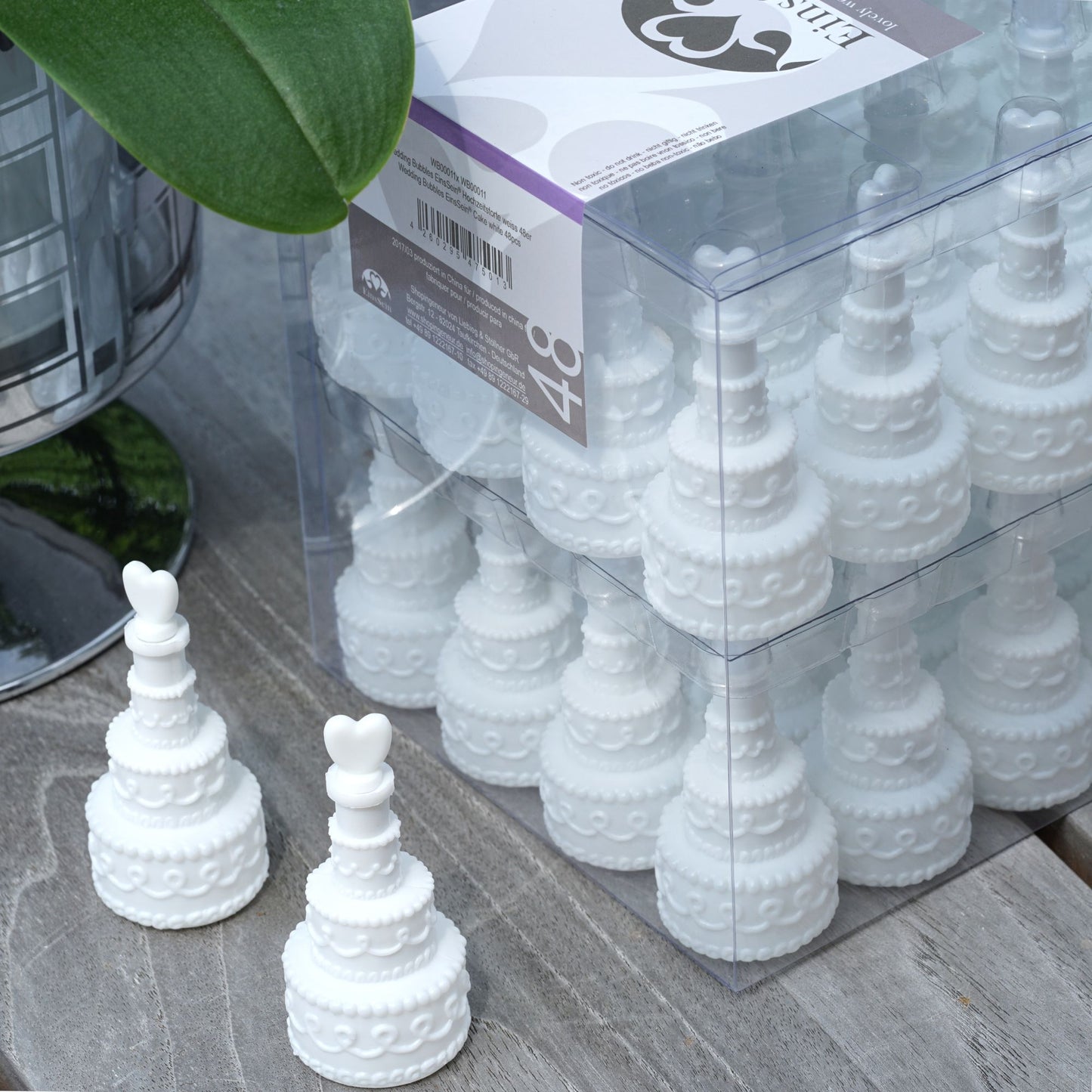 48x Seifenblasen Hochzeit Torte Box weiss