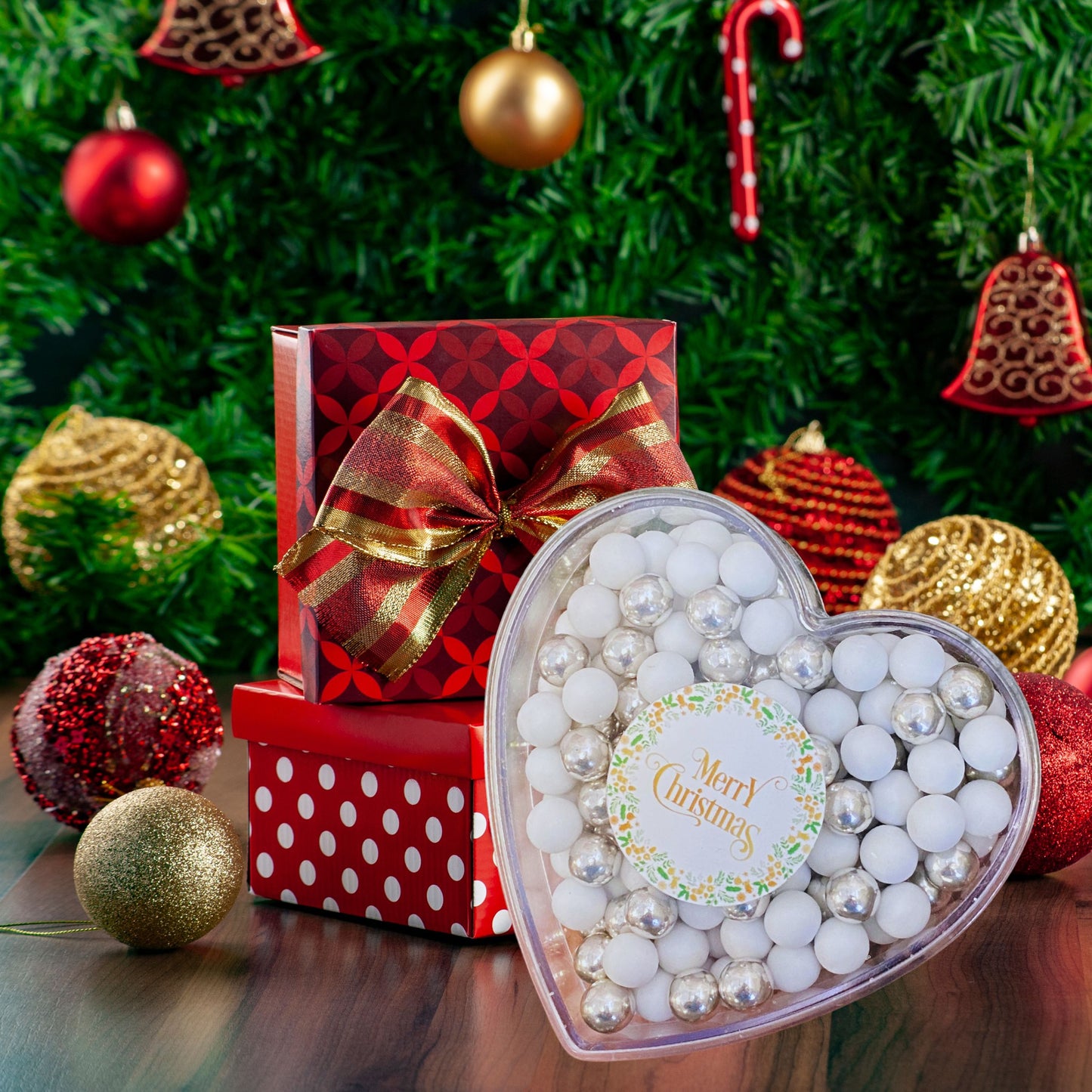 Weihnachtsherz Weihnachtsgeschenk "Merry Christmas" weiss-silber - 140g - Wichtelgeschenk