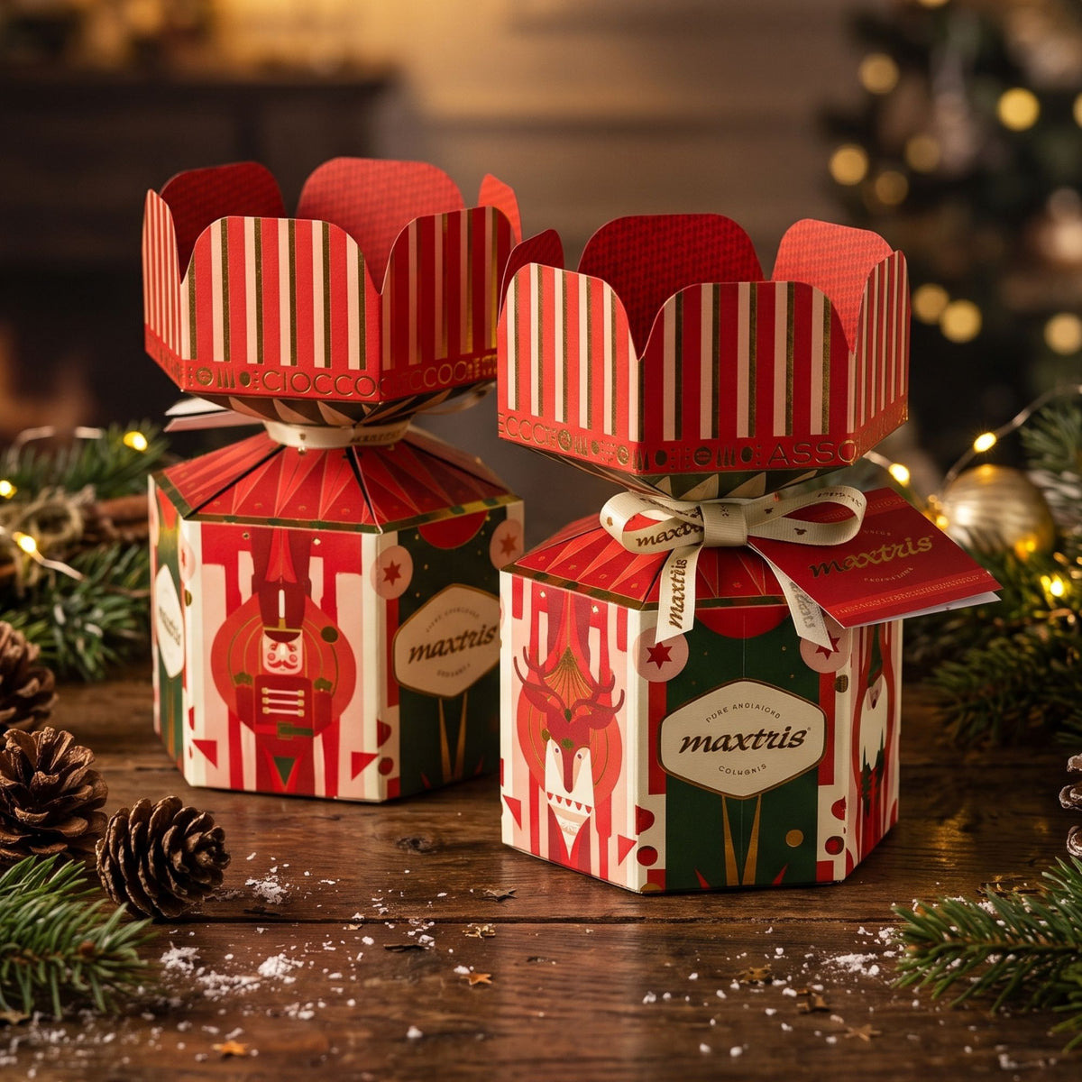 Weihnachtliche Geschenkbox mit Pralinen – Detailansicht
