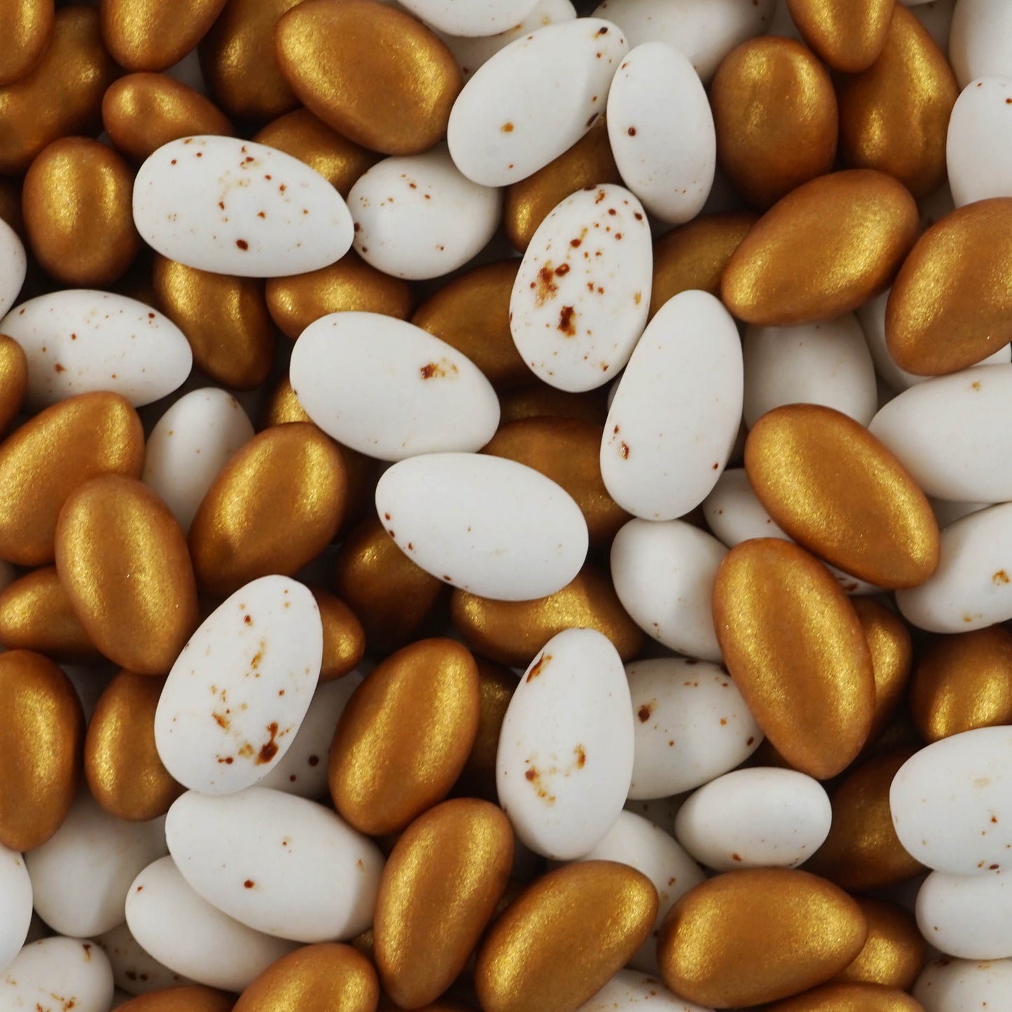 1kg Hochzeitsmandeln Conchiglia Mix weiss braun splashed Zimt & gold