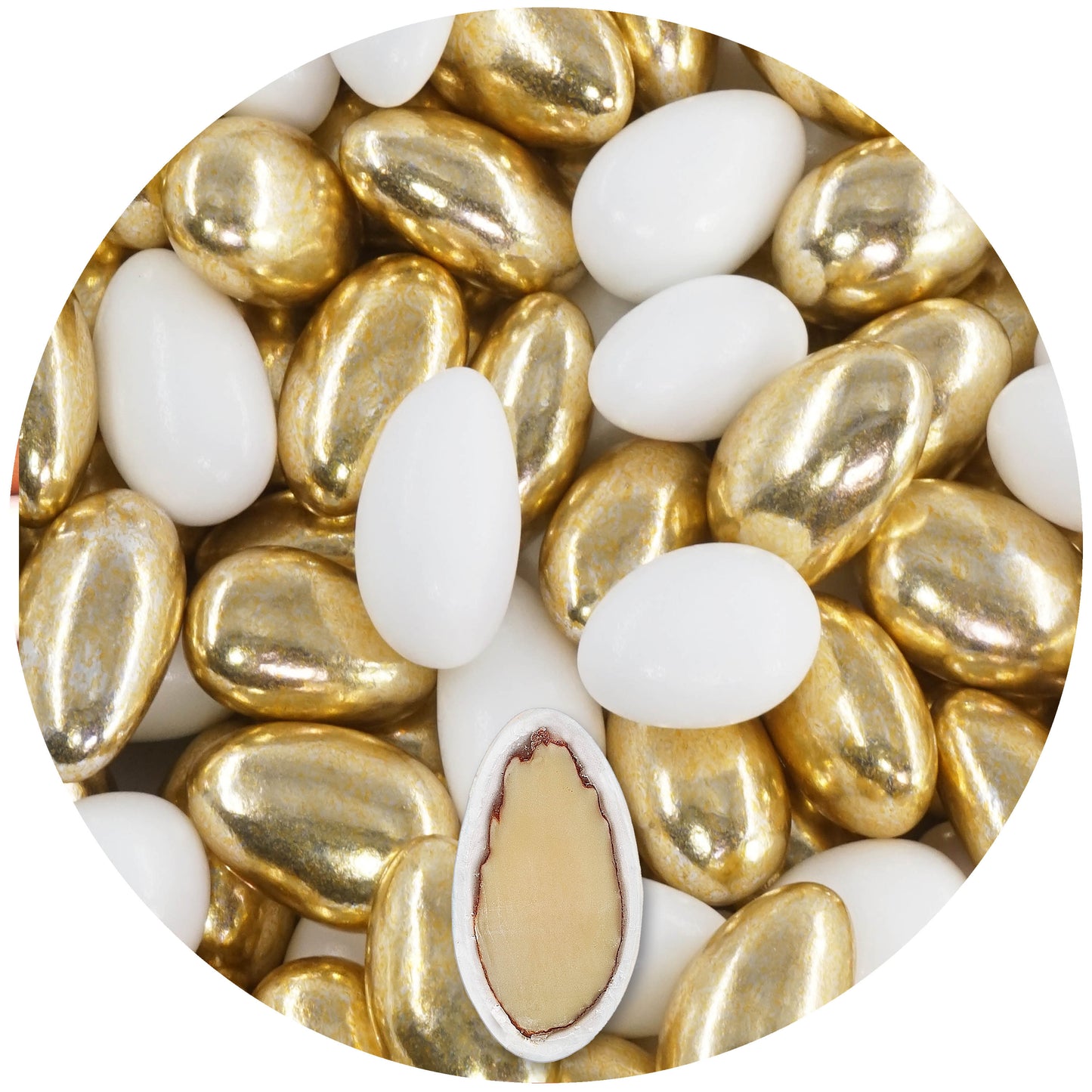 1kg Hochzeitsmandeln Conchiglia Mix weiss-gold glanz