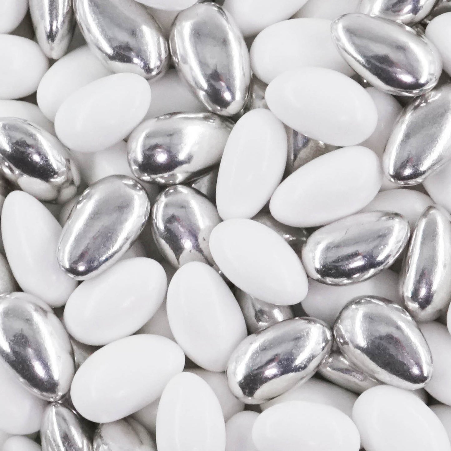 1kg Hochzeitsmandeln Conchiglia Mix weiss-silber metallic matt