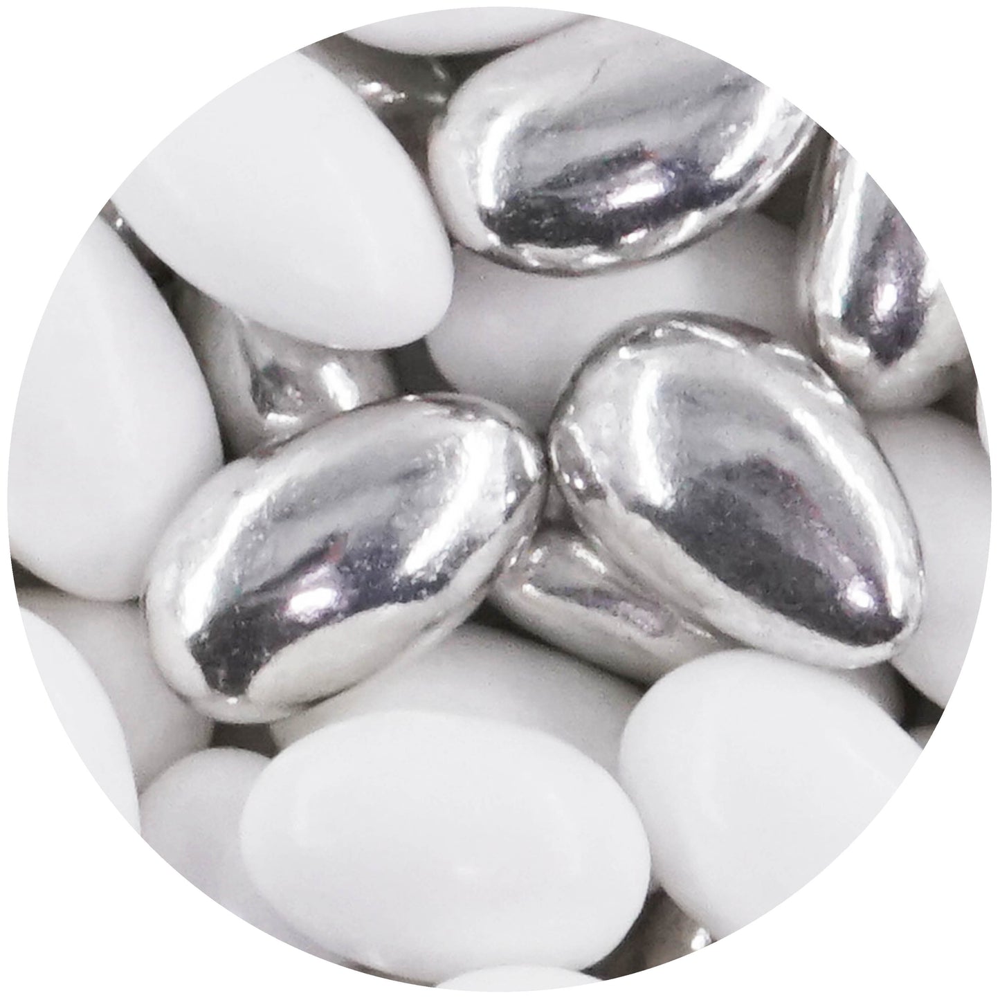 1kg Hochzeitsmandeln Conchiglia Mix weiss-silber metallic matt