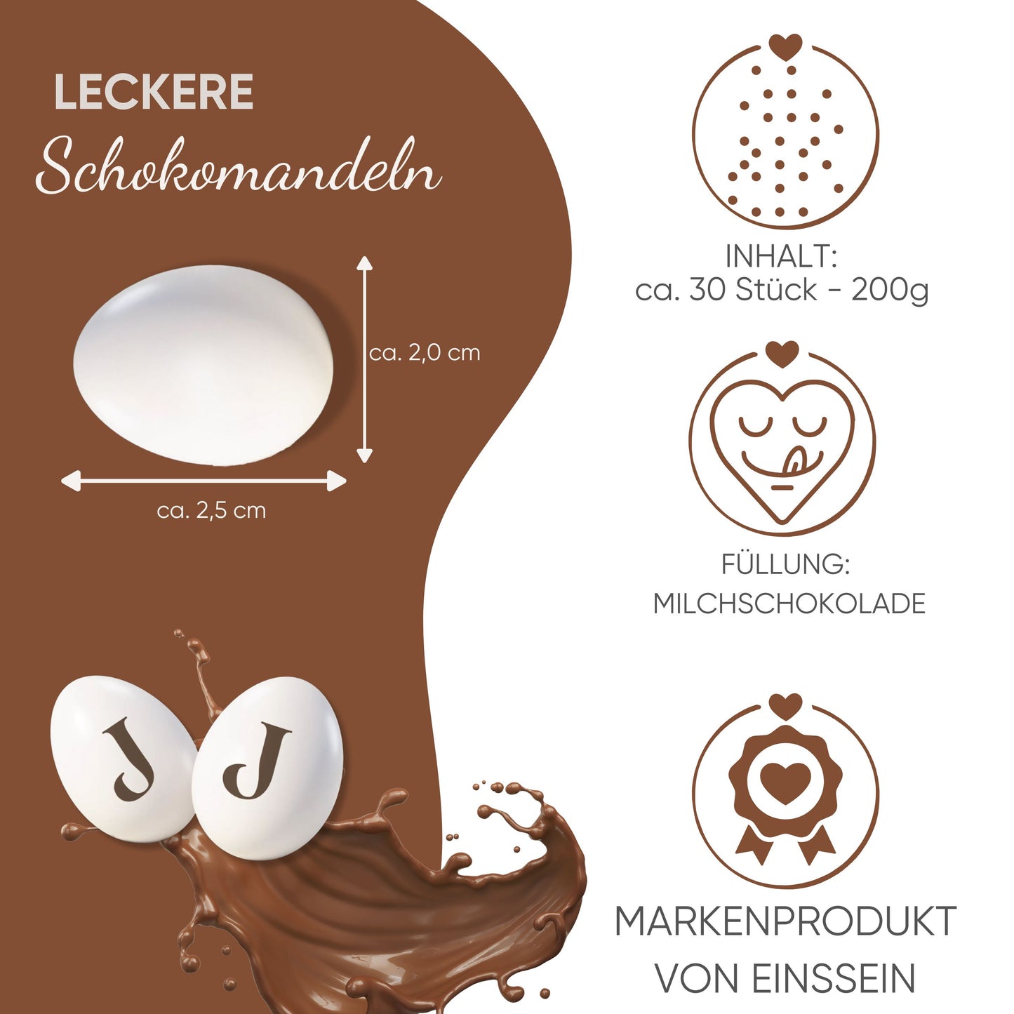 0,2kg Schokomandeln Schoko Buchstabe J