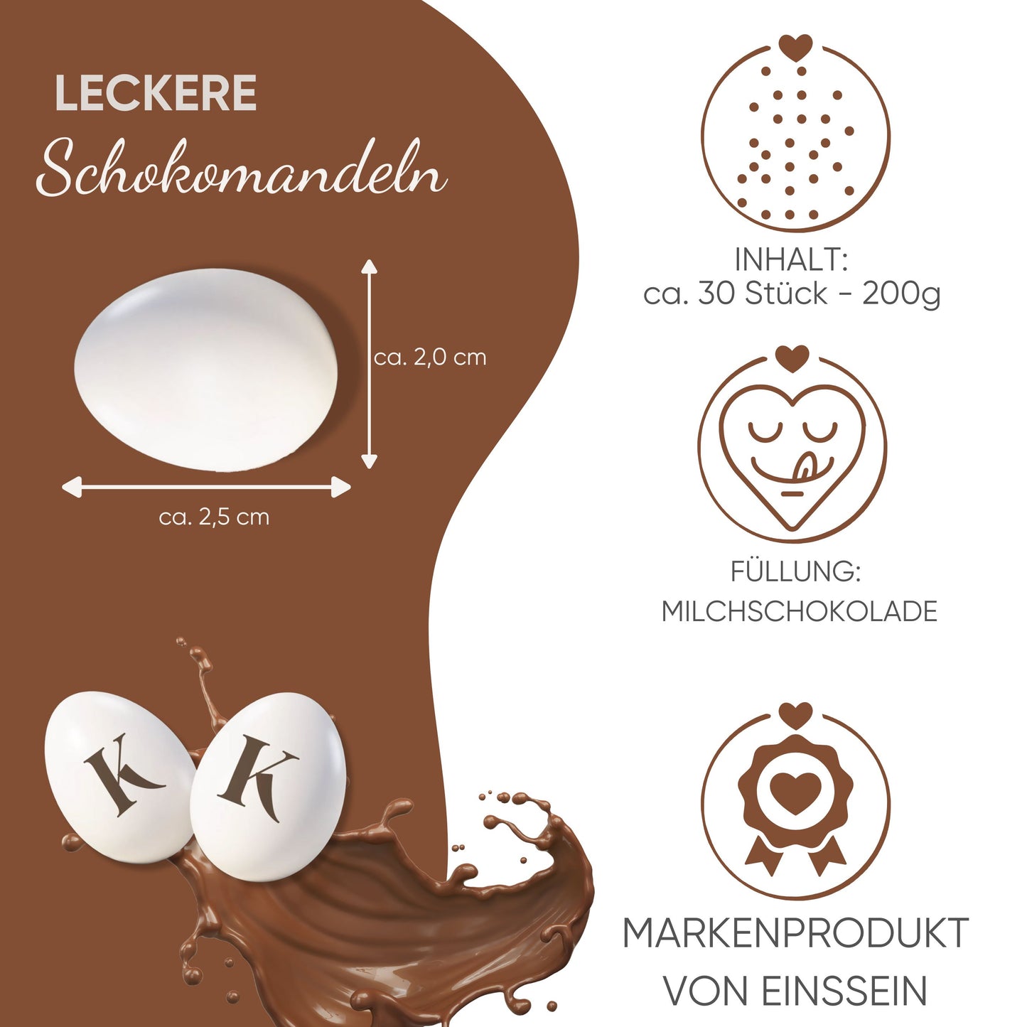 0,2kg Schokomandeln Schoko Buchstabe K