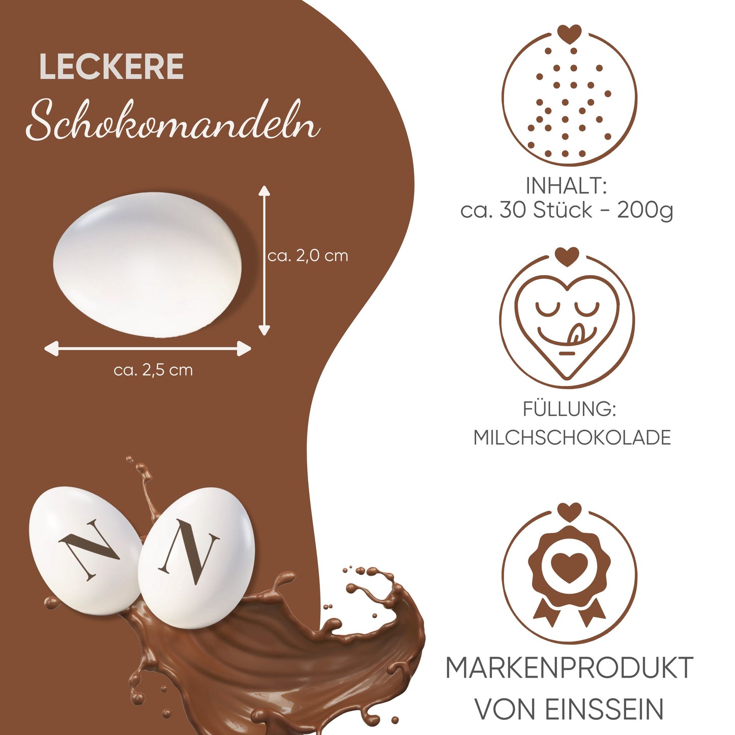 0,2kg Schokomandeln Schoko Buchstabe N