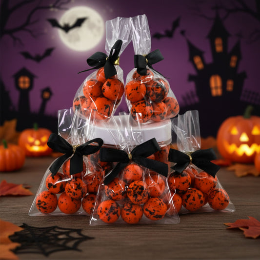 5 Stück fertige Gastgeschenke Halloween Crispykugeln Pumpkin spicy