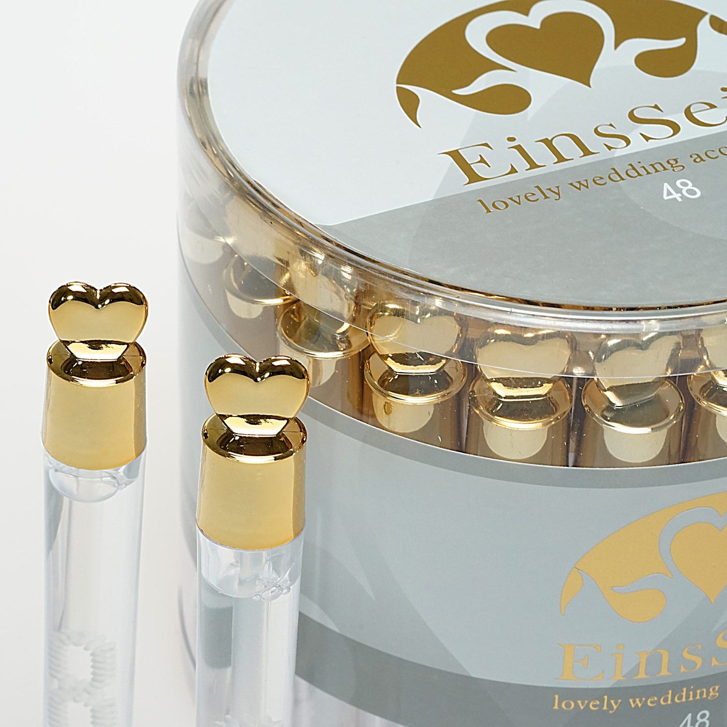48x Seifenblasen Hochzeit Lovegläschen Box gold high gloss