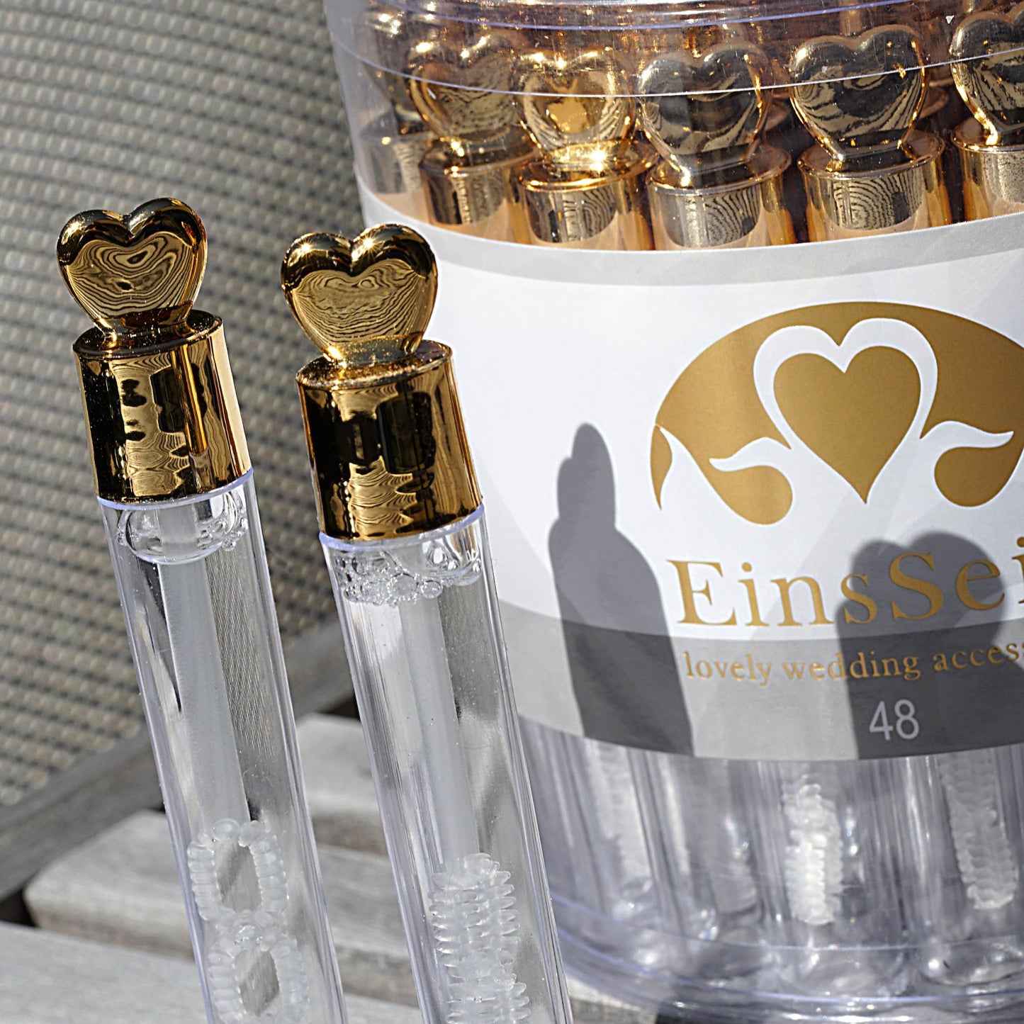 48x Seifenblasen Hochzeit Lovegläschen Box gold high gloss