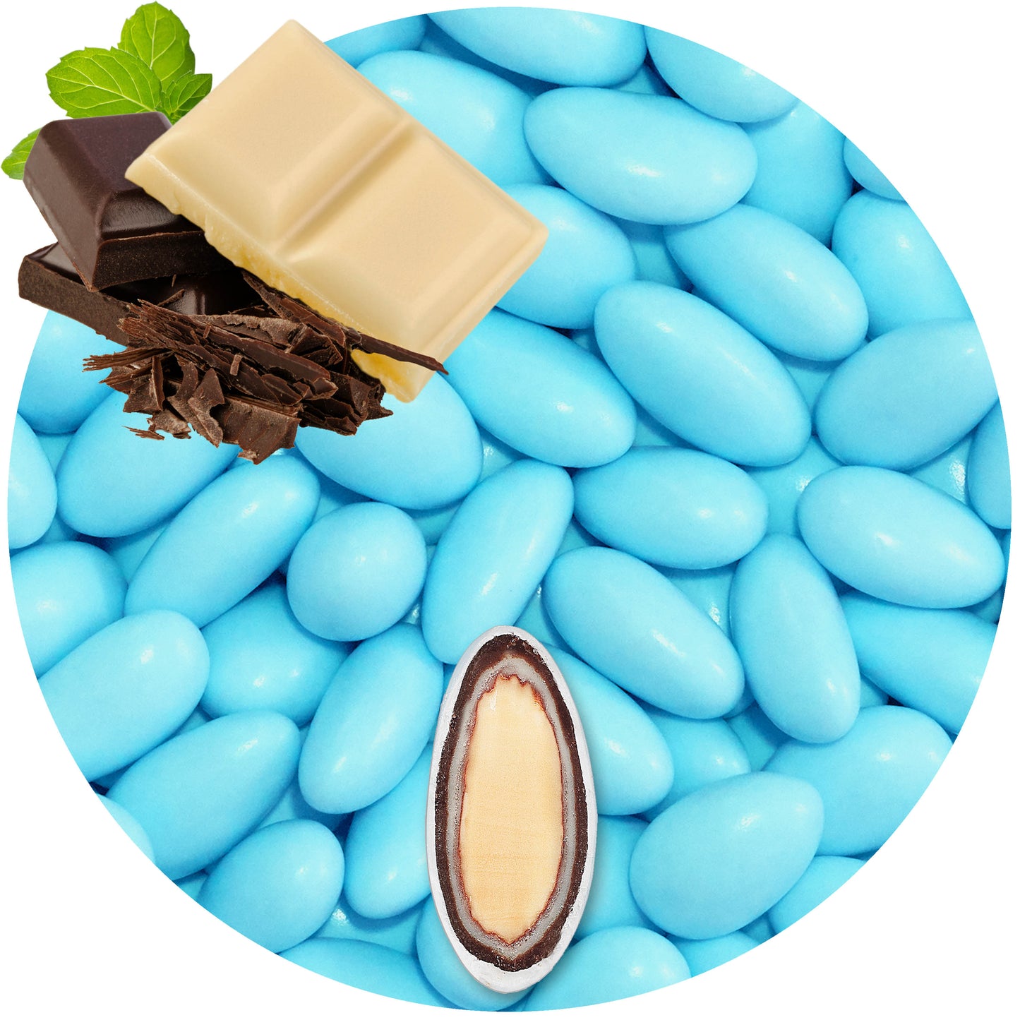 0,5kg Schokomandeln Double Schokolade hellblau matt
