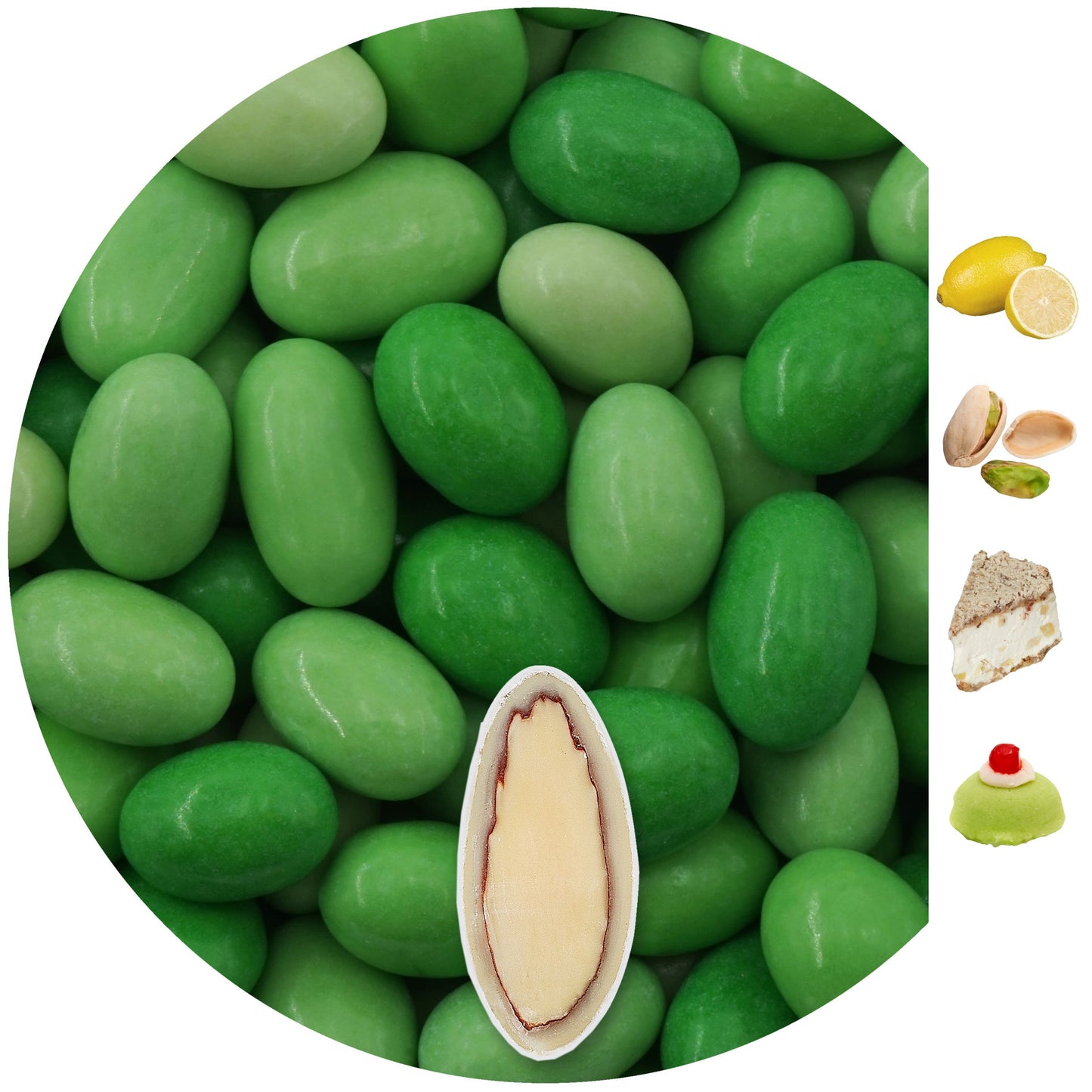 1kg Hochzeitsmandeln Schokomandeln Geschmacksmix hellgrün-grün glanz