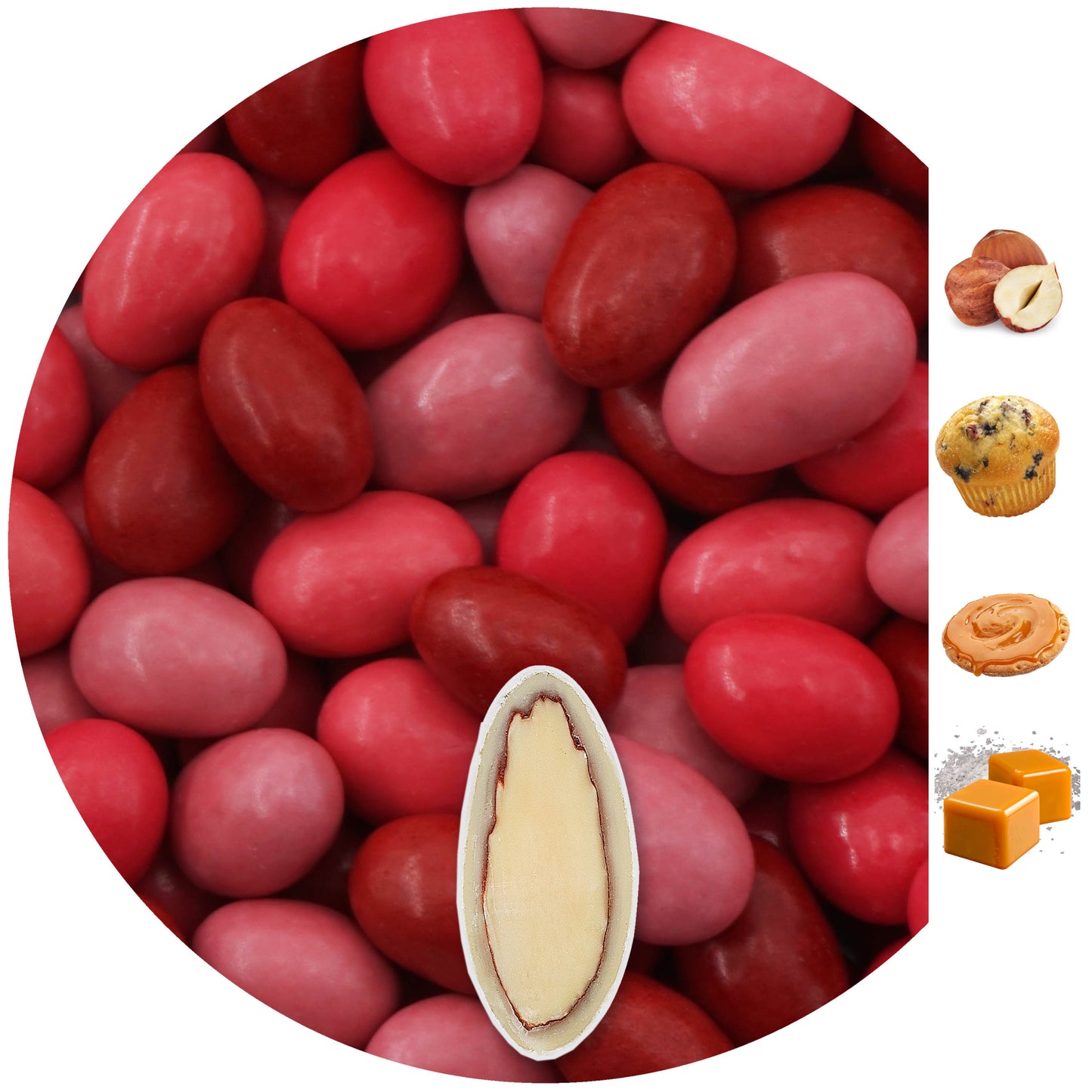 1kg Hochzeitsmandeln Schokomandeln Geschmacksmix rot glanz