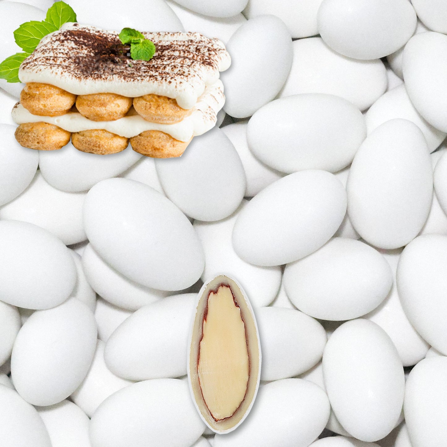 1kg Schokomandeln Tiramisu weiss matt