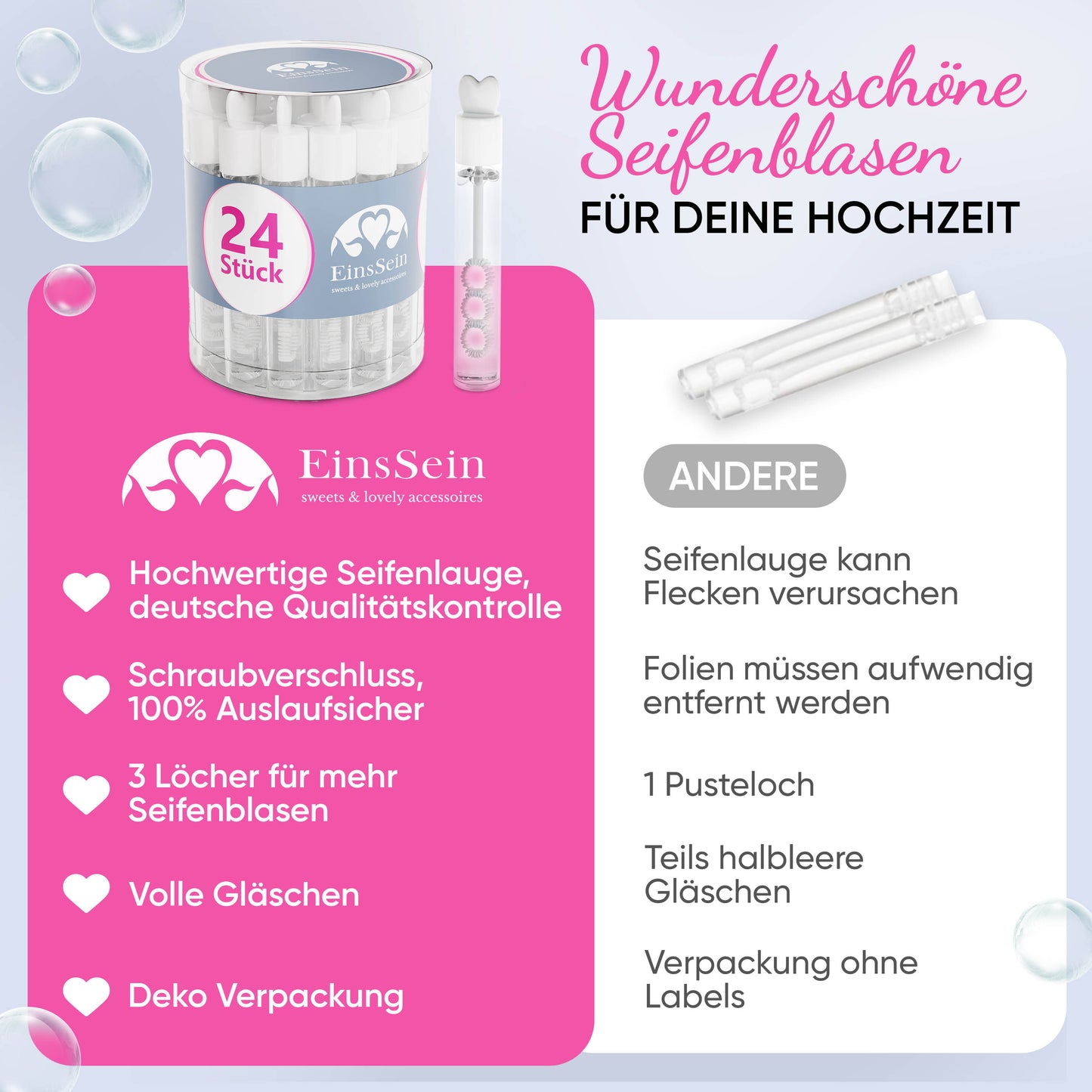 24x Seifenblasen Hochzeit Lovegläschen Box weiss