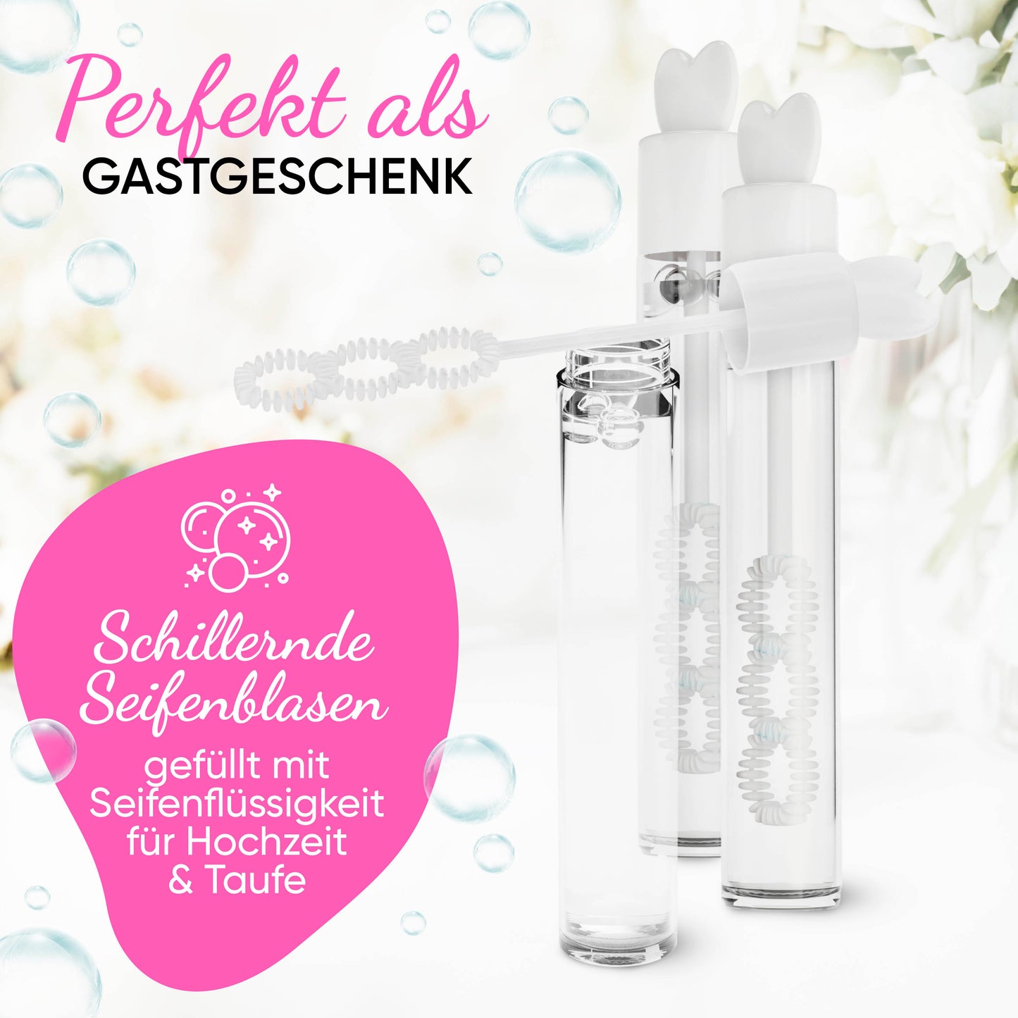 48x Seifenblasen Hochzeit Lovegläschen Box weiss