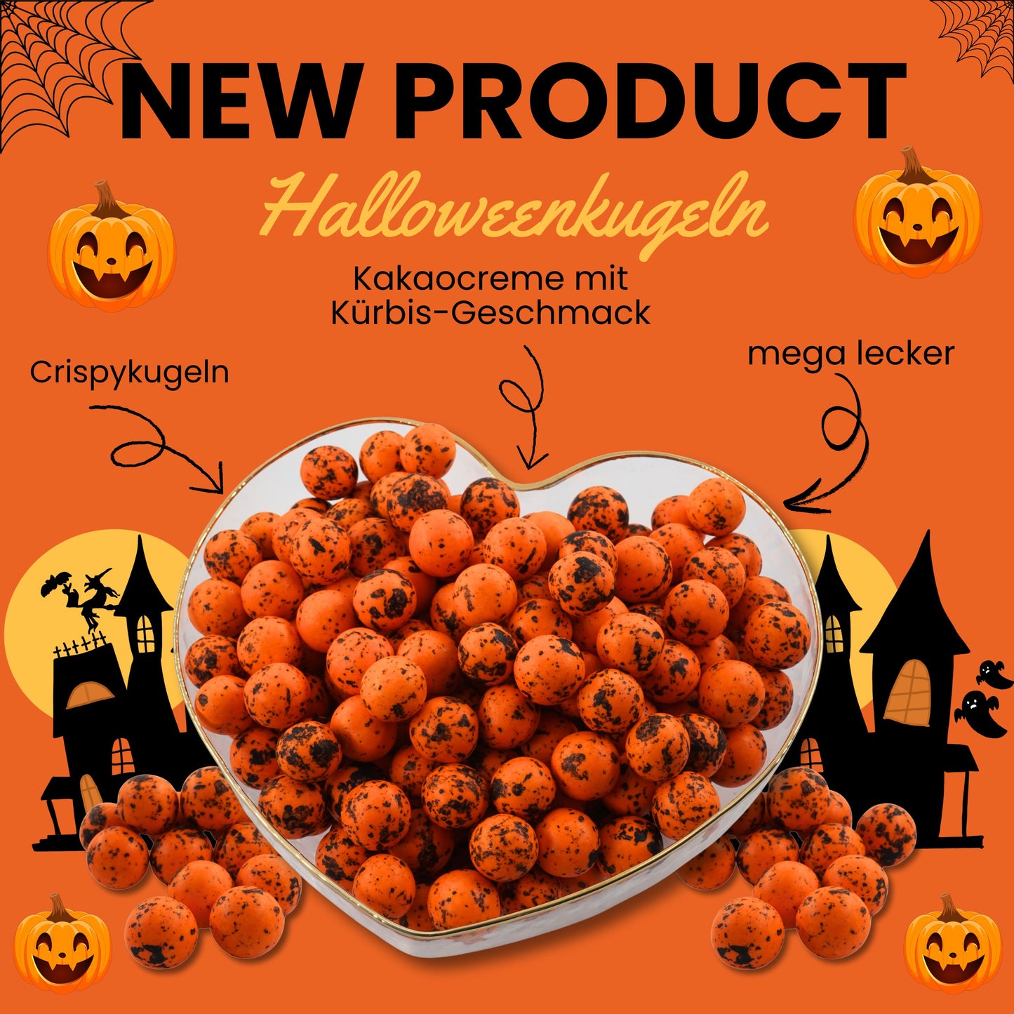 0,1kg Süßigkeiten Halloween Crispy Schokokugeln orange-schwarz