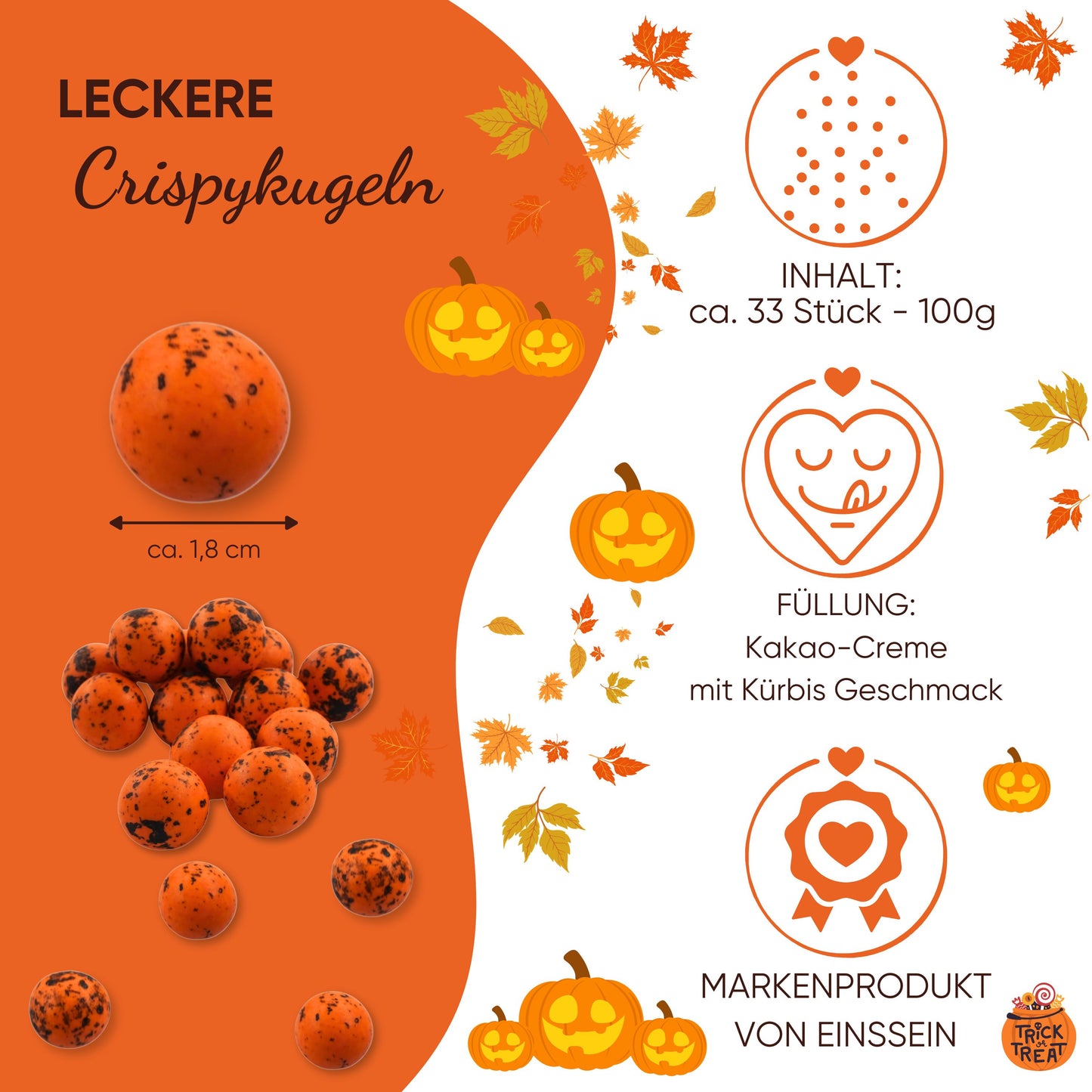 0,1kg Süßigkeiten Halloween Crispy Schokokugeln orange-schwarz