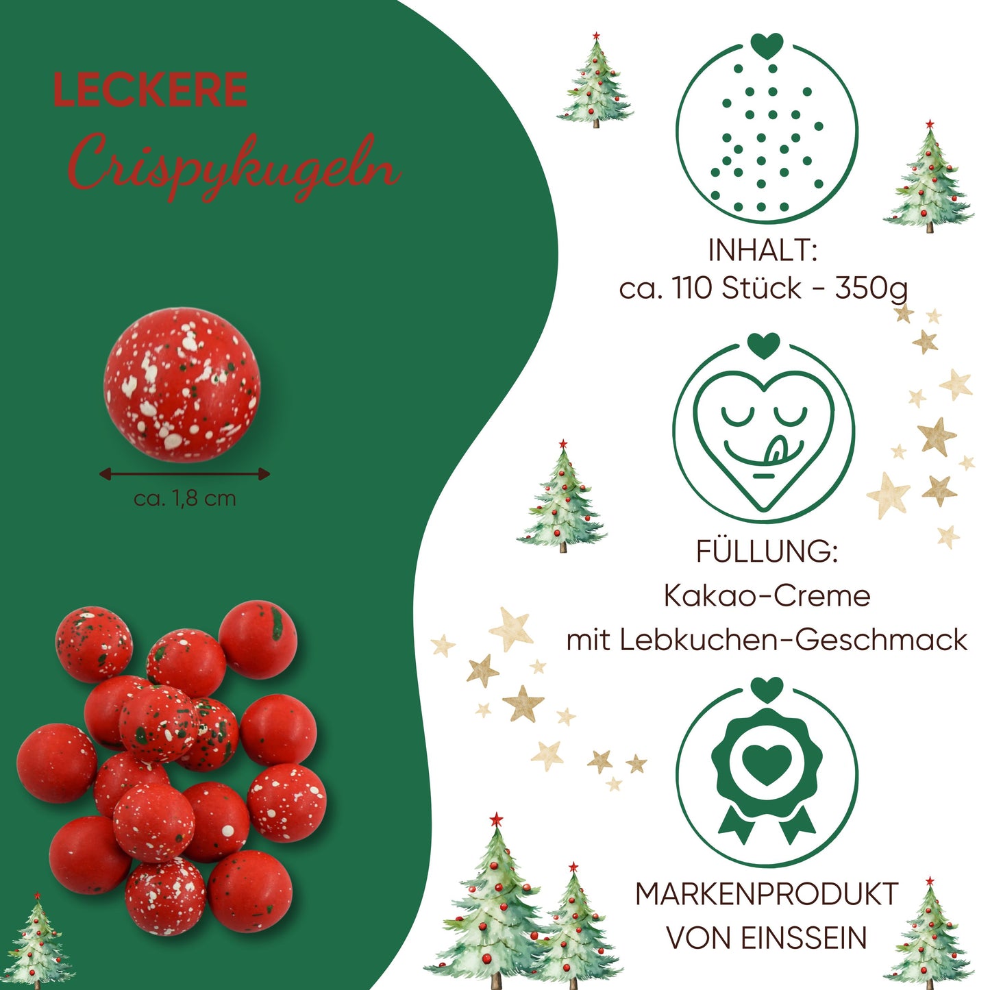 0,35kg Süßigkeiten Weihnachten Crispy Schokokugeln rot-grün-weiss
