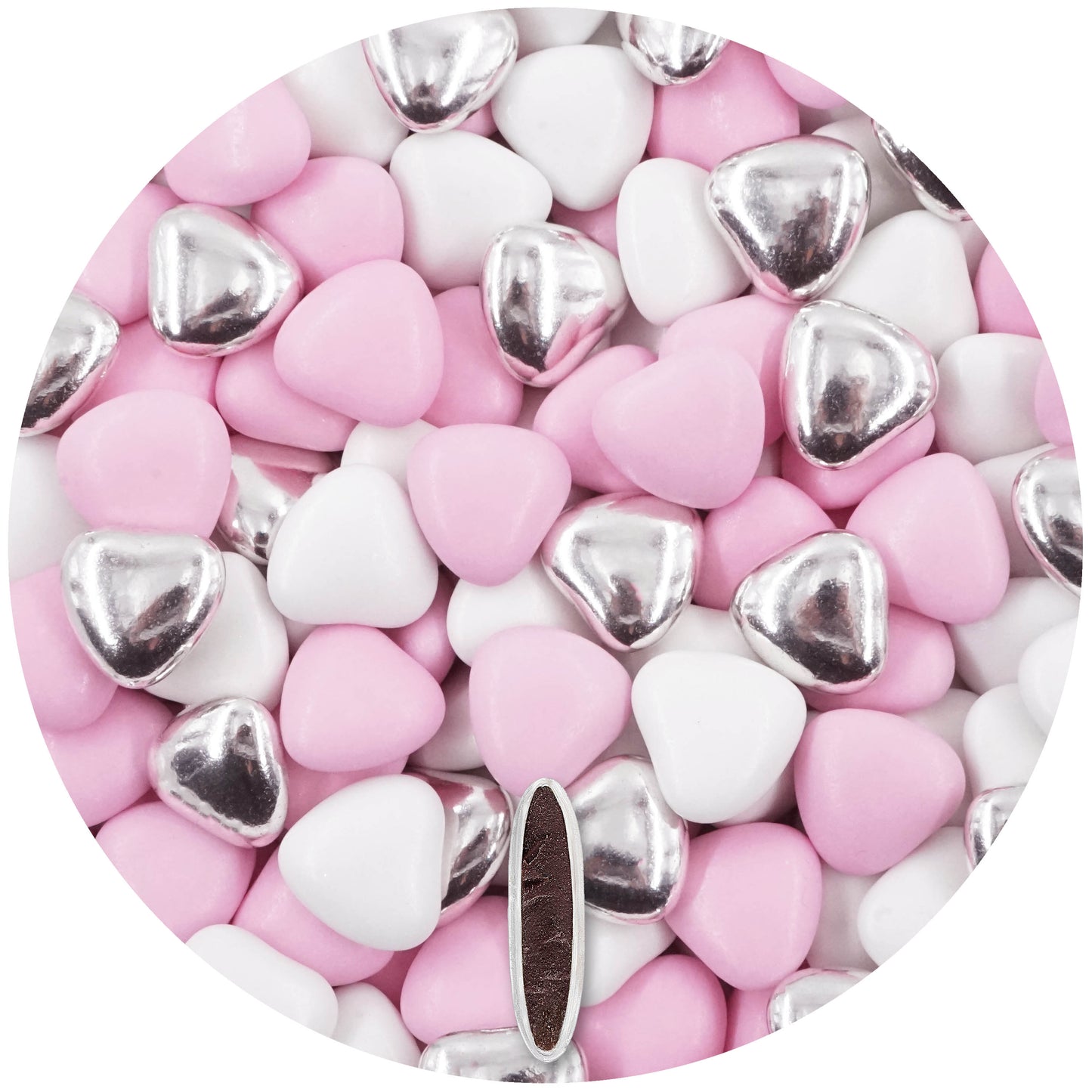1kg Schokoherzen Dragees Mix medium weiss-rosa-silber glanz