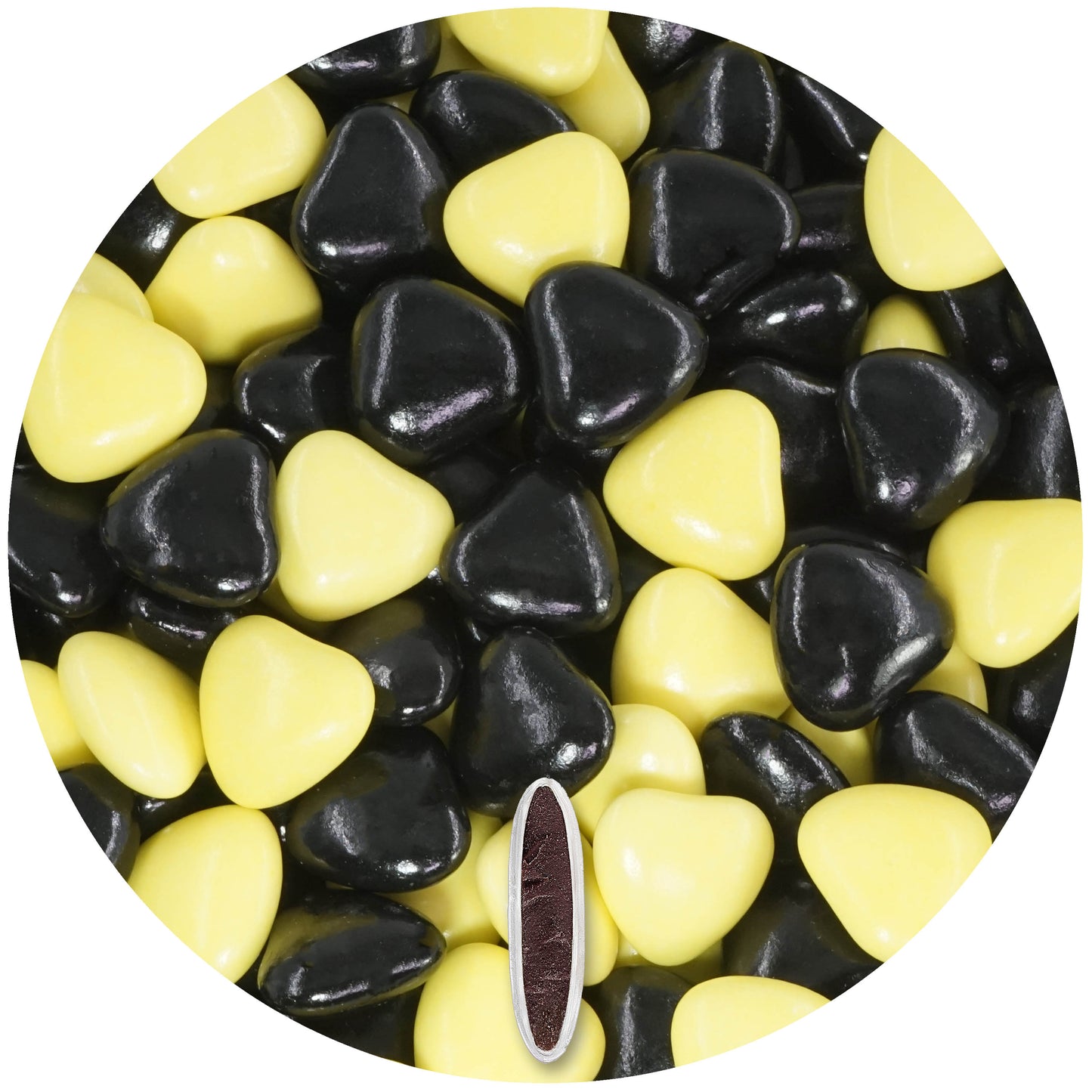 1kg Schokoherzen Dragees Mix medium gelb-schwarz glanz