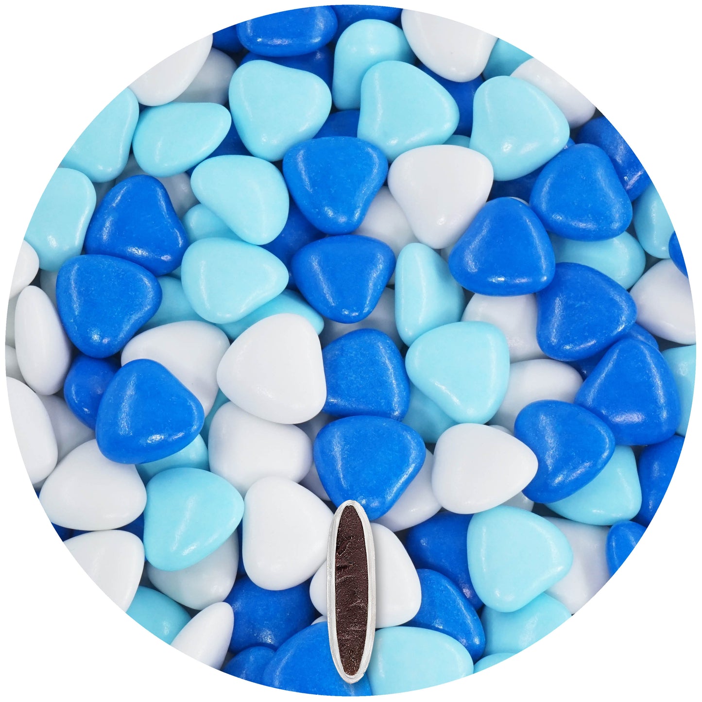 1kg Schokoherzen Dragees Mix medium weiss-hellblau-blau glanz