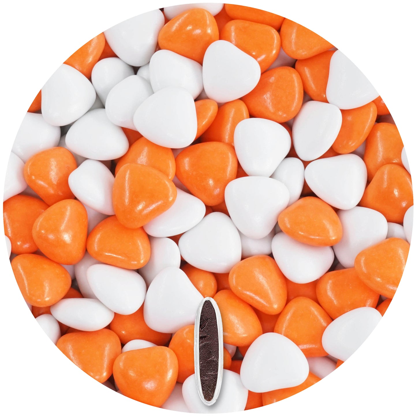 1kg Schokoherzen Dragees Mix medium weiss-orange glanz