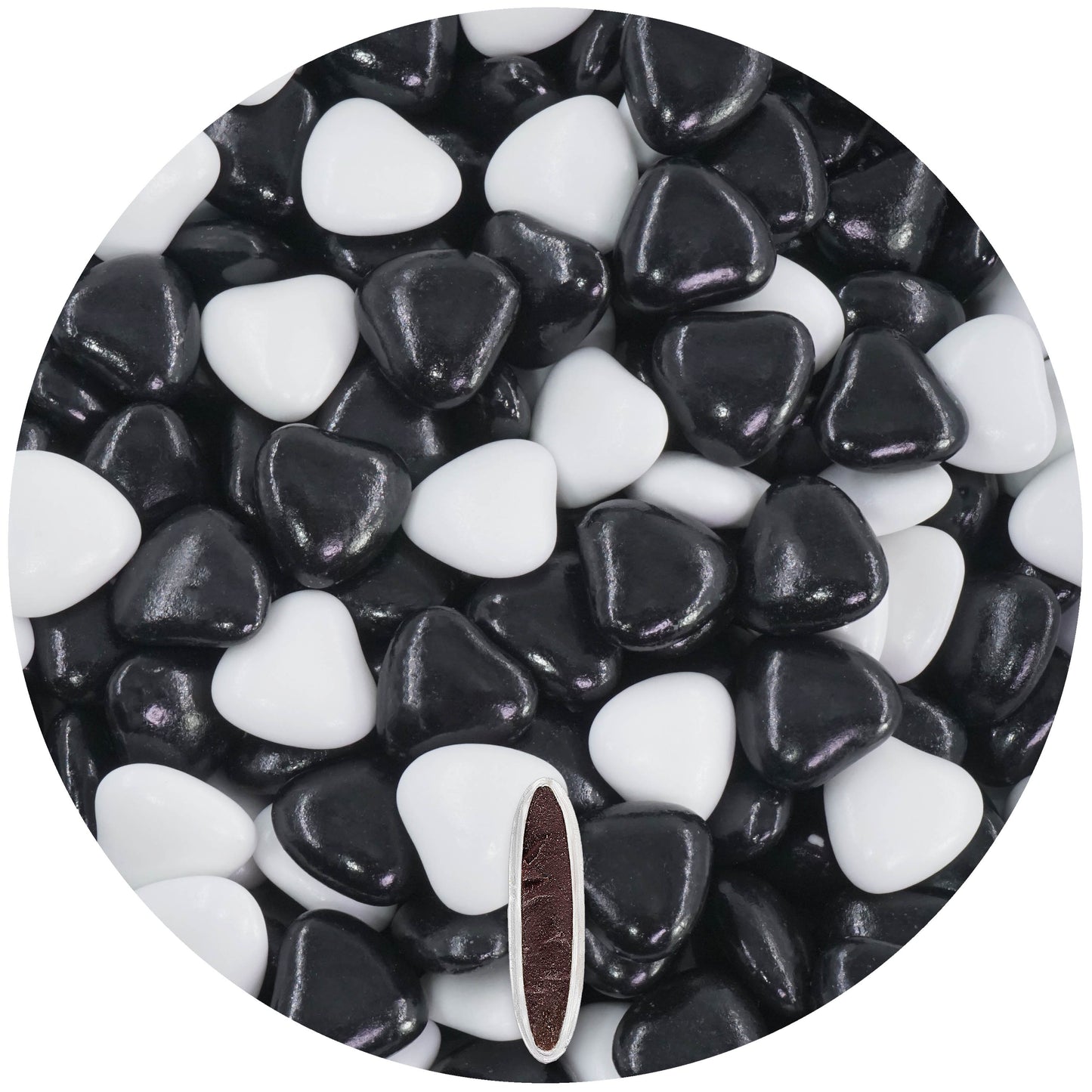 1kg Schokoherzen Dragees Mix medium weiss-schwarz glanz