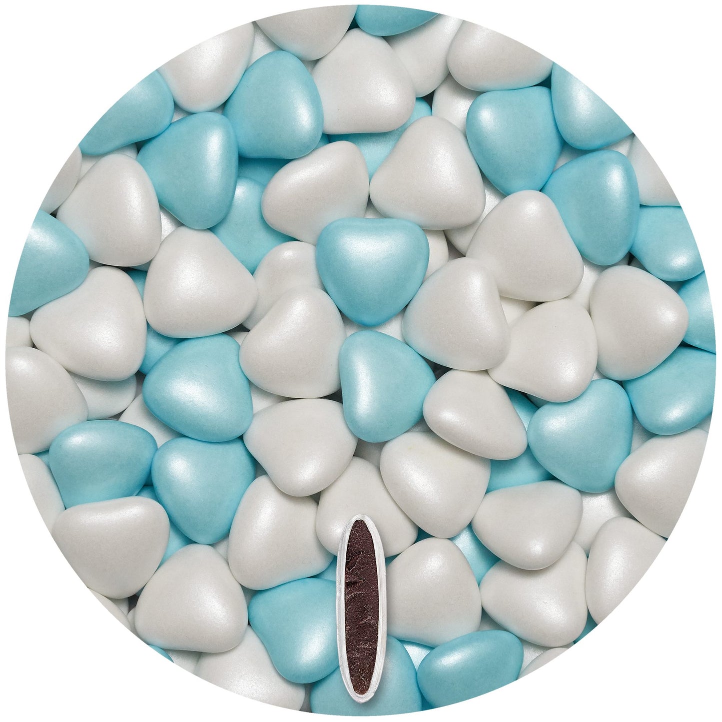 1kg Schokoherzen Dragees Mix medium weiss-hellblau pearl