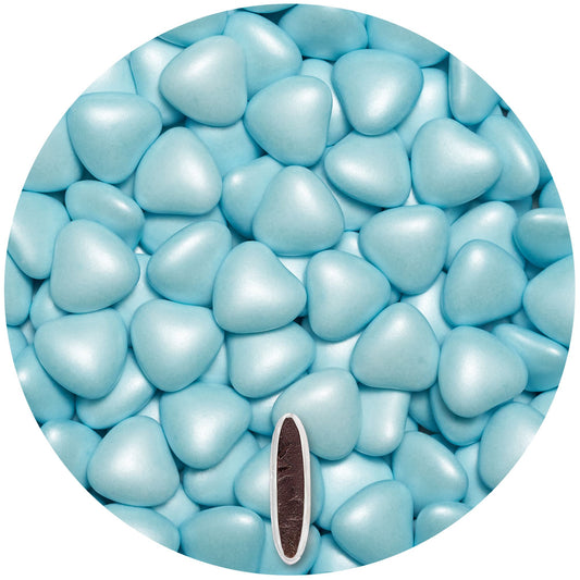 0,5kg Schokoherzen Dragees medium hellblau pearl