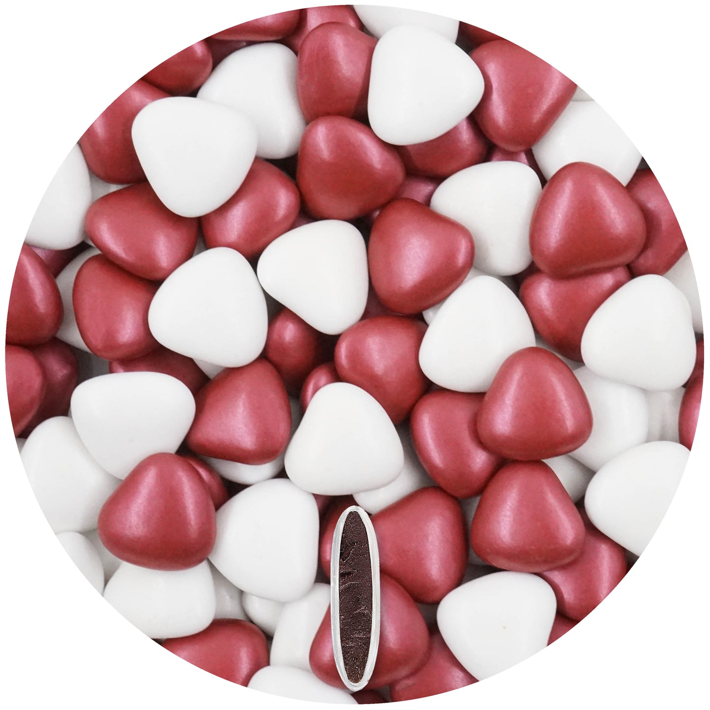 1kg Schokoherzen Dragees Mix medium weiss-bordeaux