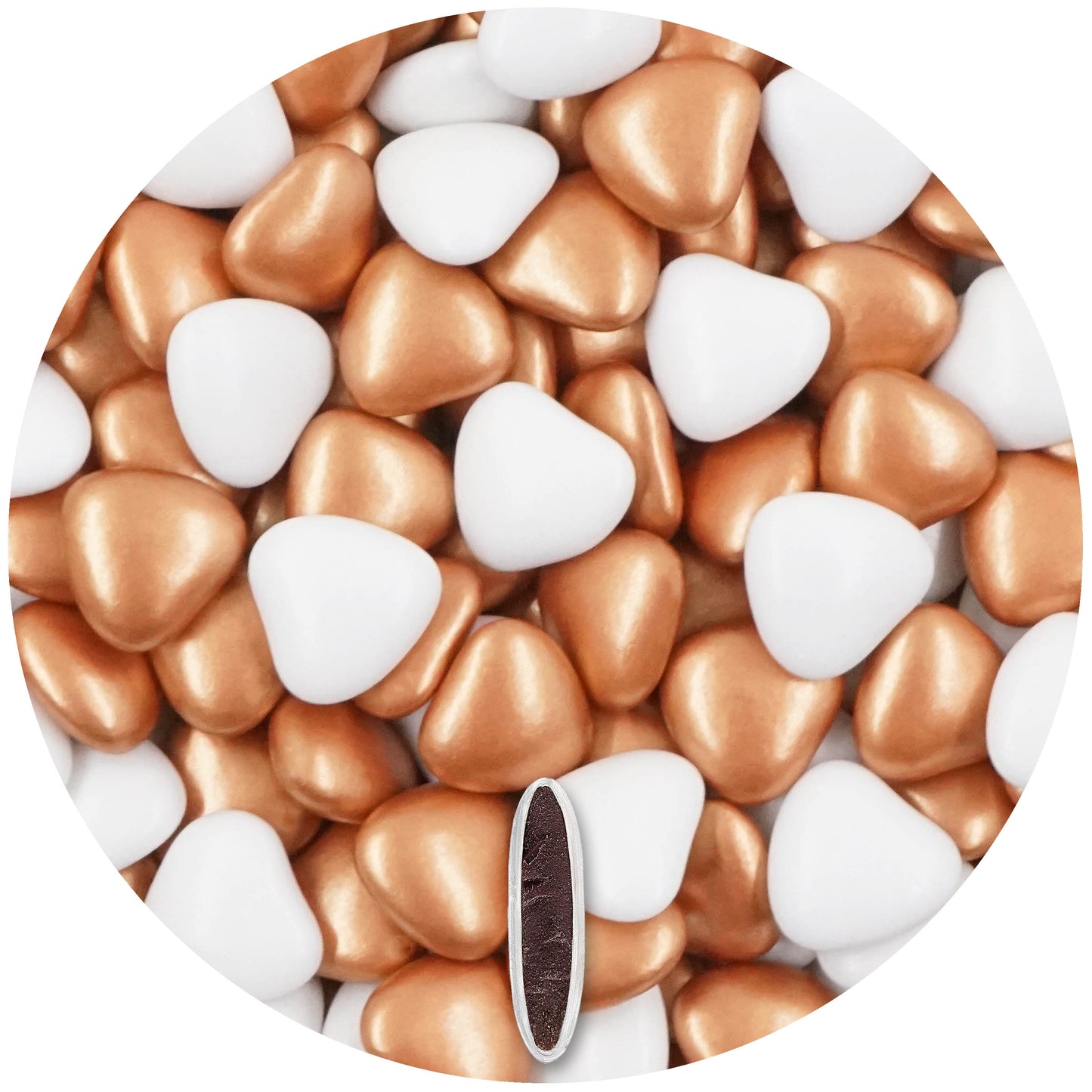 1kg Schokoherzen Dragees Mix medium weiss-bronzegold pearl