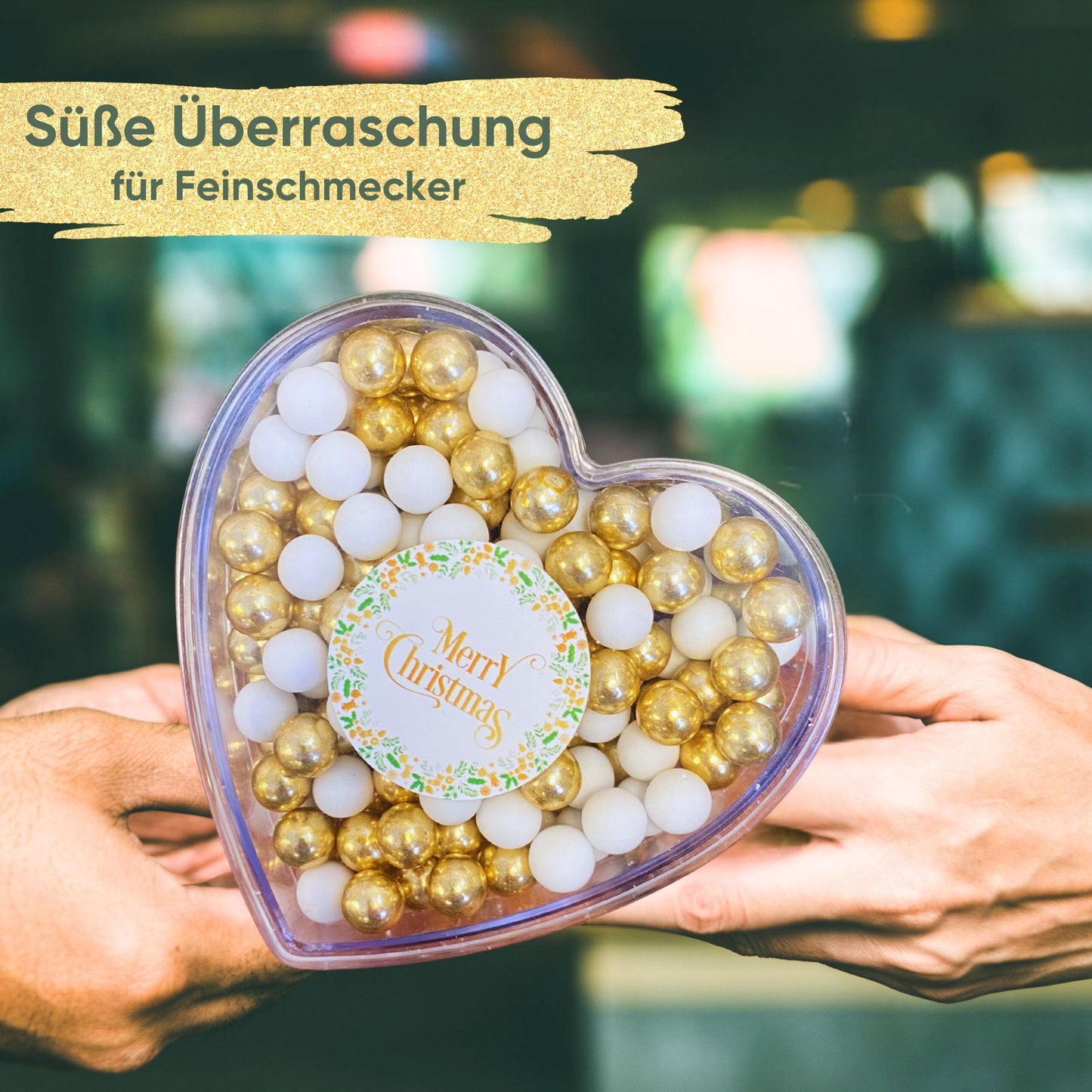Weihnachtsherz Weihnachtsgeschenk "Merry Christmas" weiss-gold | 140g | Wichtelgeschenk