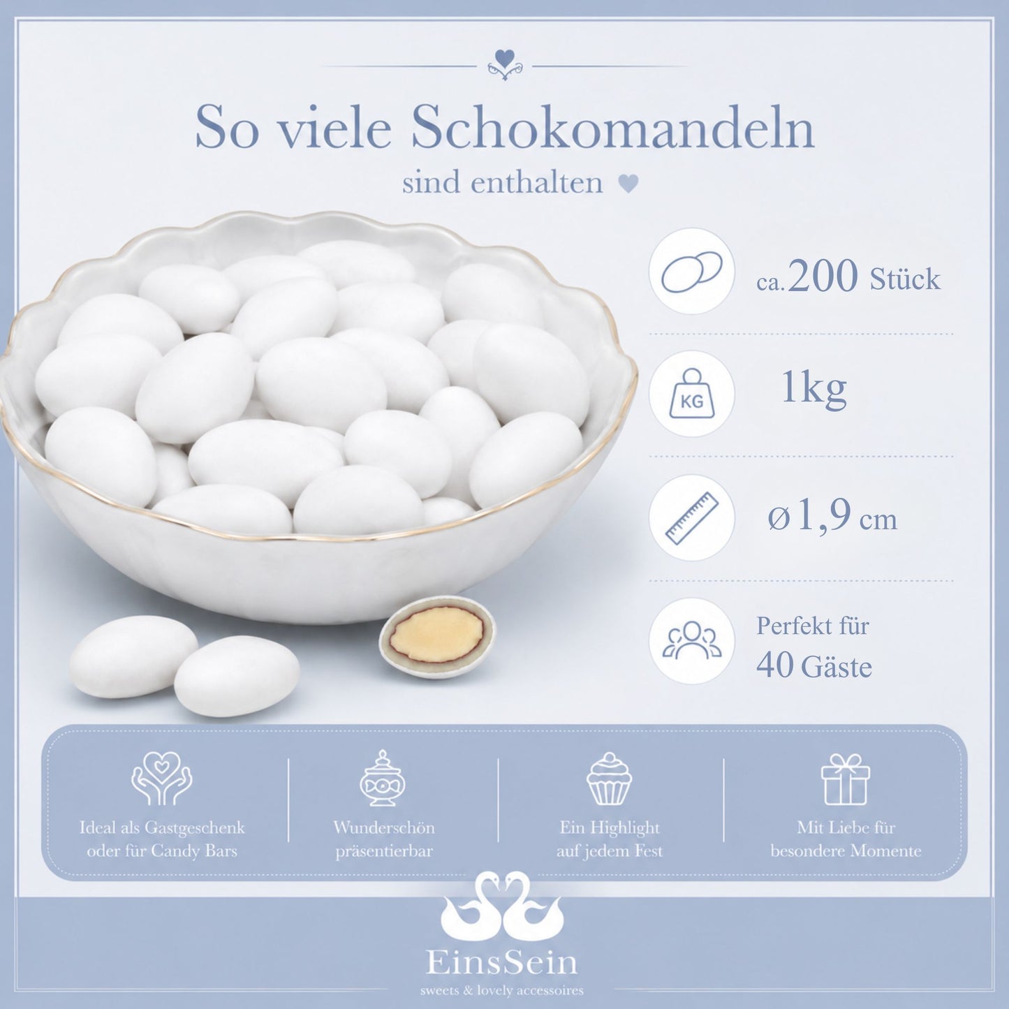 1kg Schokomandeln Erdbeere weiss matt