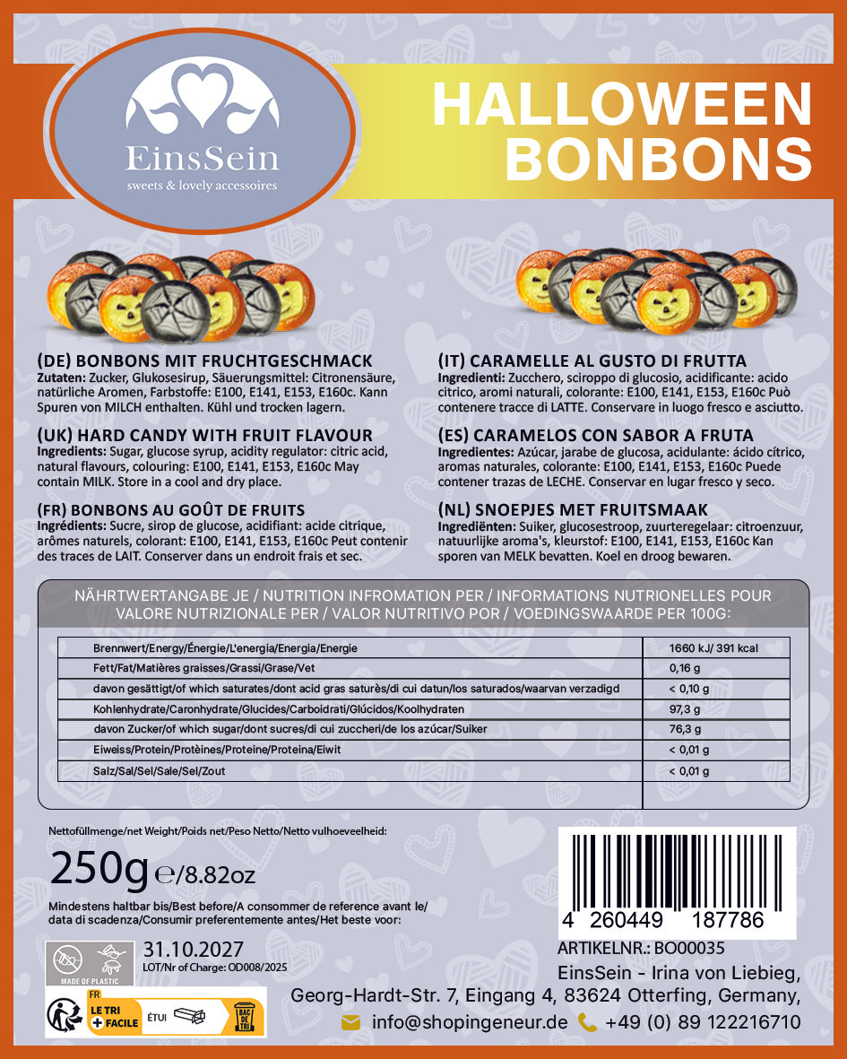 250g Halloween Bonbons Kürbis & Spinnennetz - Süßigkeiten für Halloween Großpackung