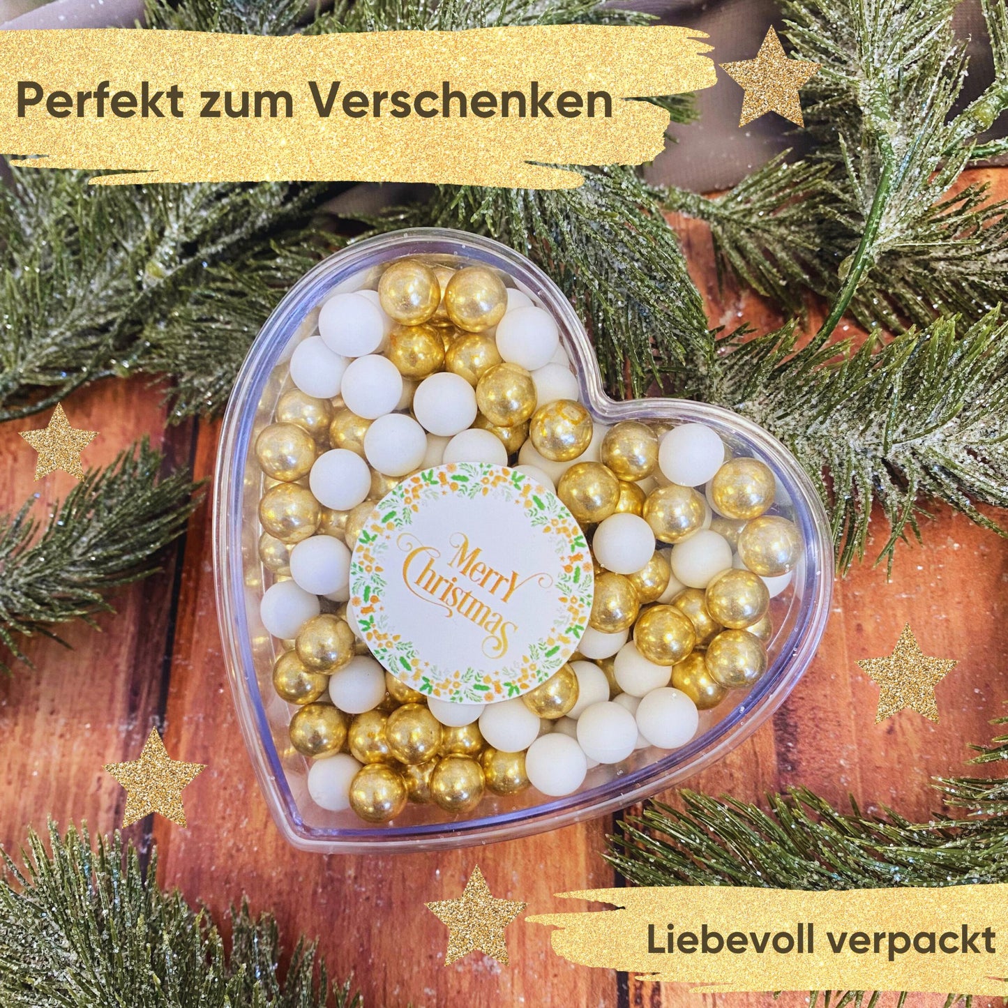 Weihnachtsherz Weihnachtsgeschenk "Merry Christmas" weiss-gold | 140g | Wichtelgeschenk
