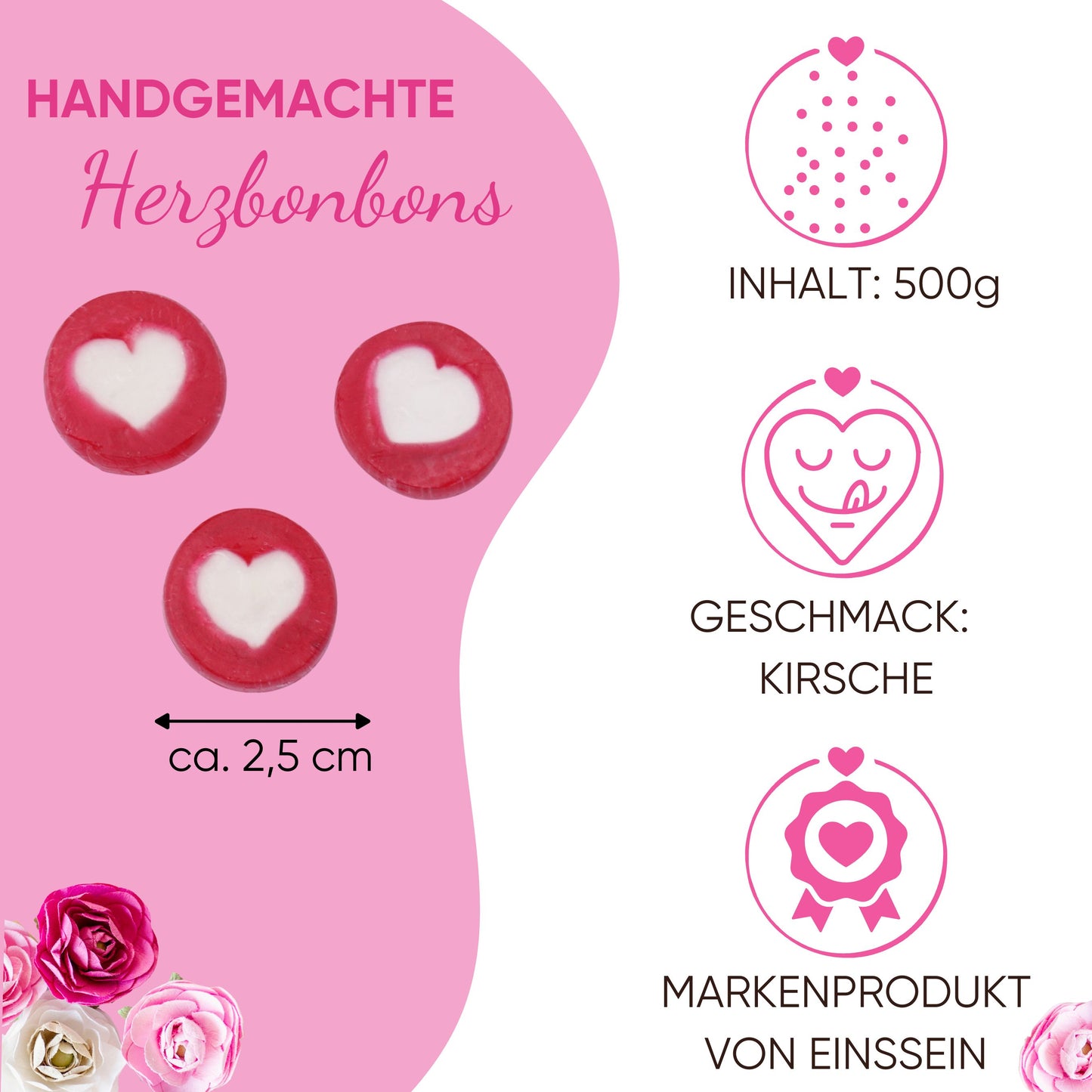 0,5kg Herzbonbons rot mit weiss