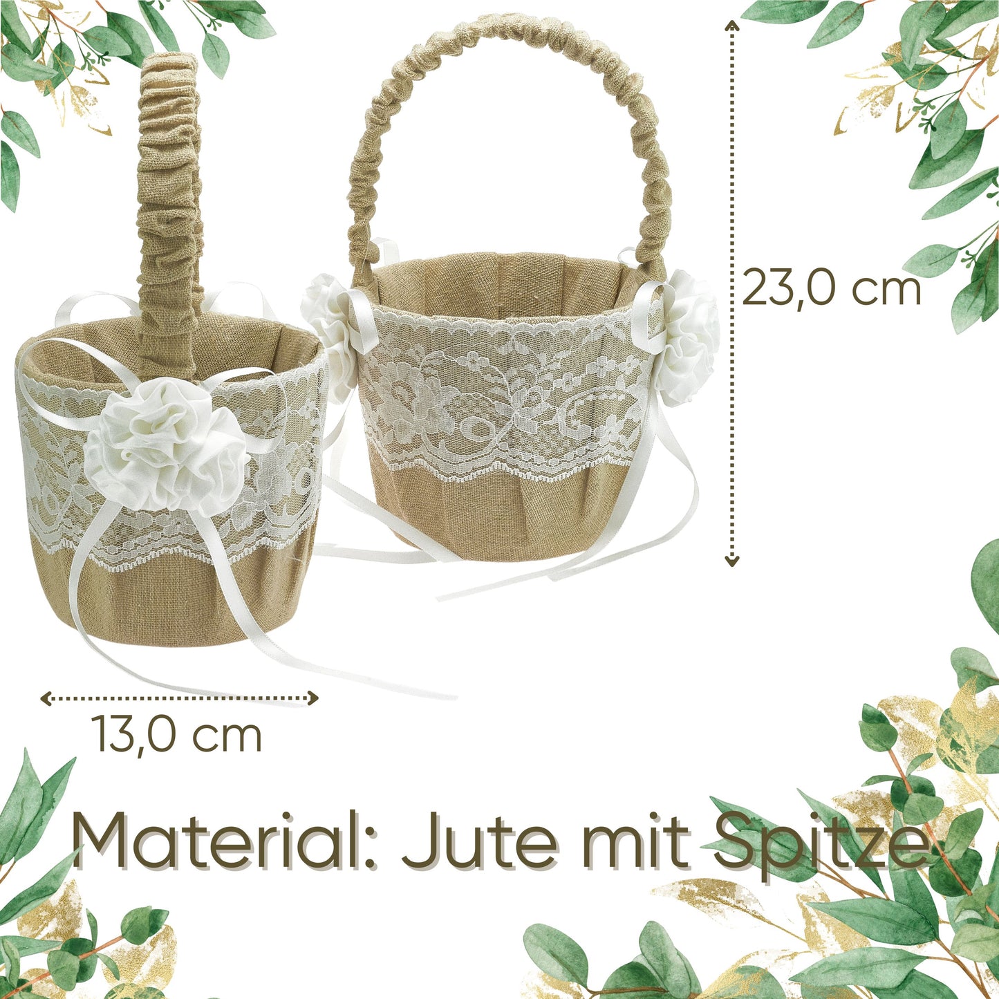 Streukörbchen Hochzeit Jute Flower Beige – 2er Set Blumenkörbchen Vintage