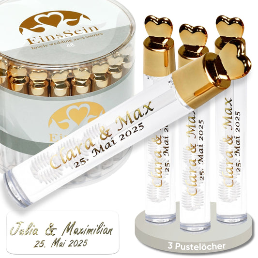 48 Seifenblasen Hochzeit Lovegläschen gold mit 48 Aufkleber personalisiert