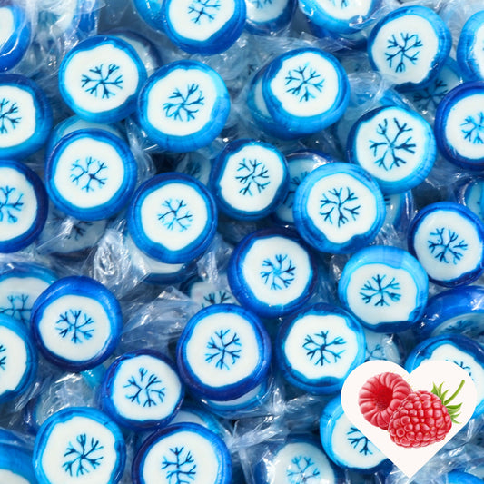 0,5kg Bonbons Weihnachten Schneeflocken blau-weiss