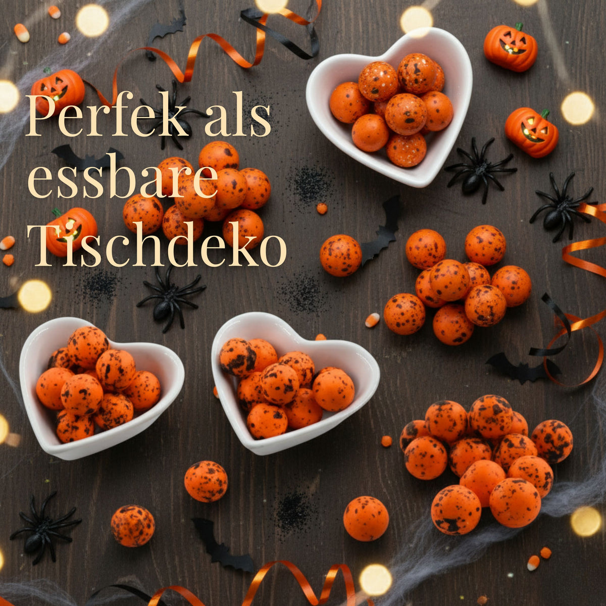 Halloween Tischdeko mit Crispy Schokokugeln orange-schwarz