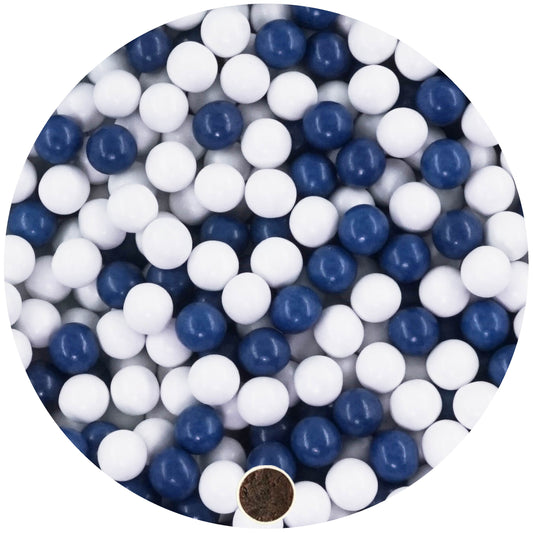 1kg Schokokugeln Mix small weiss-dunkelblau glanz