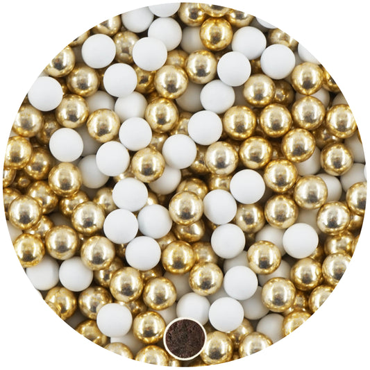 1kg Schokokugeln Mix mini weiss-gold metallic 1 cm