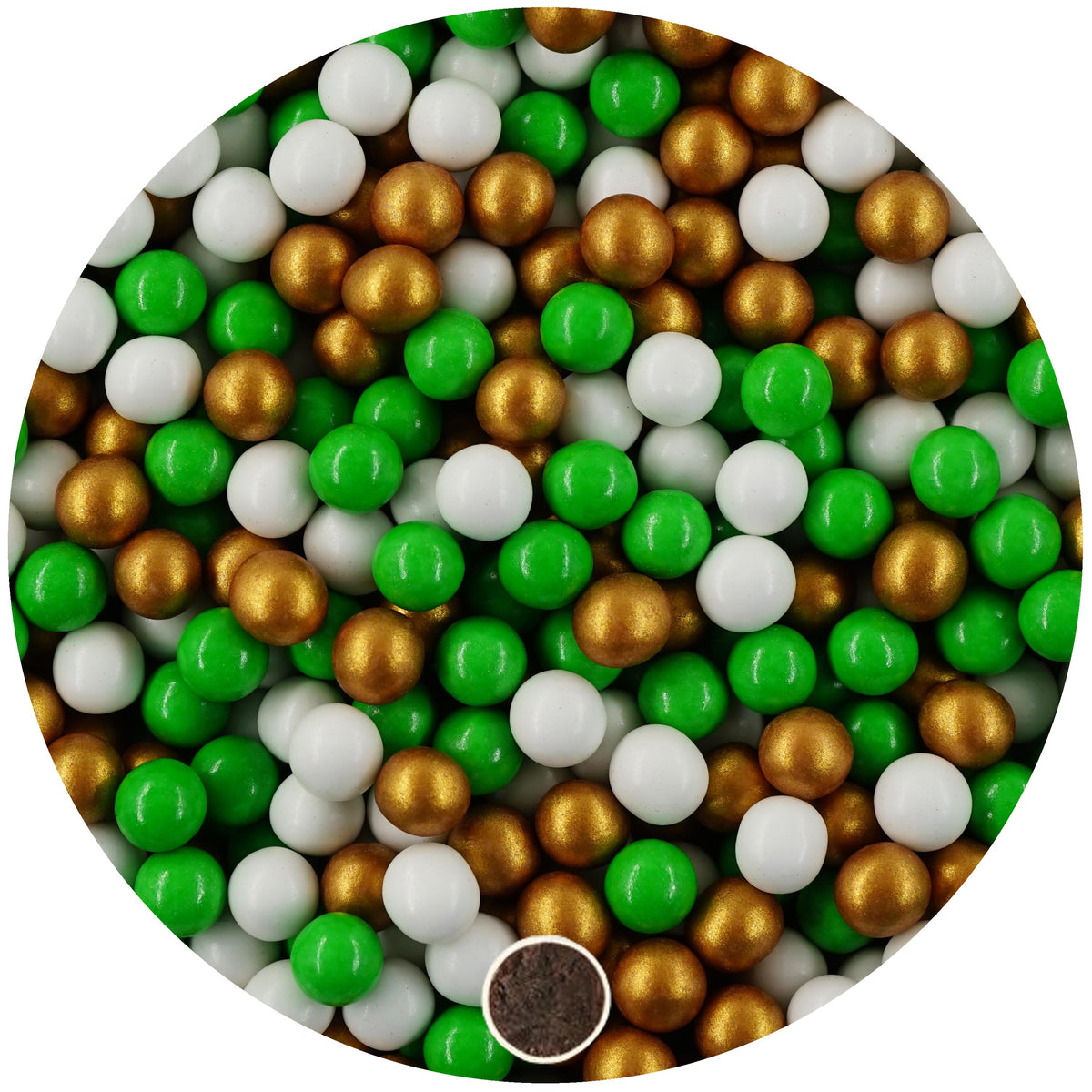 Mini Schokokugeln weiß-gold-grün metallic 1 kg
